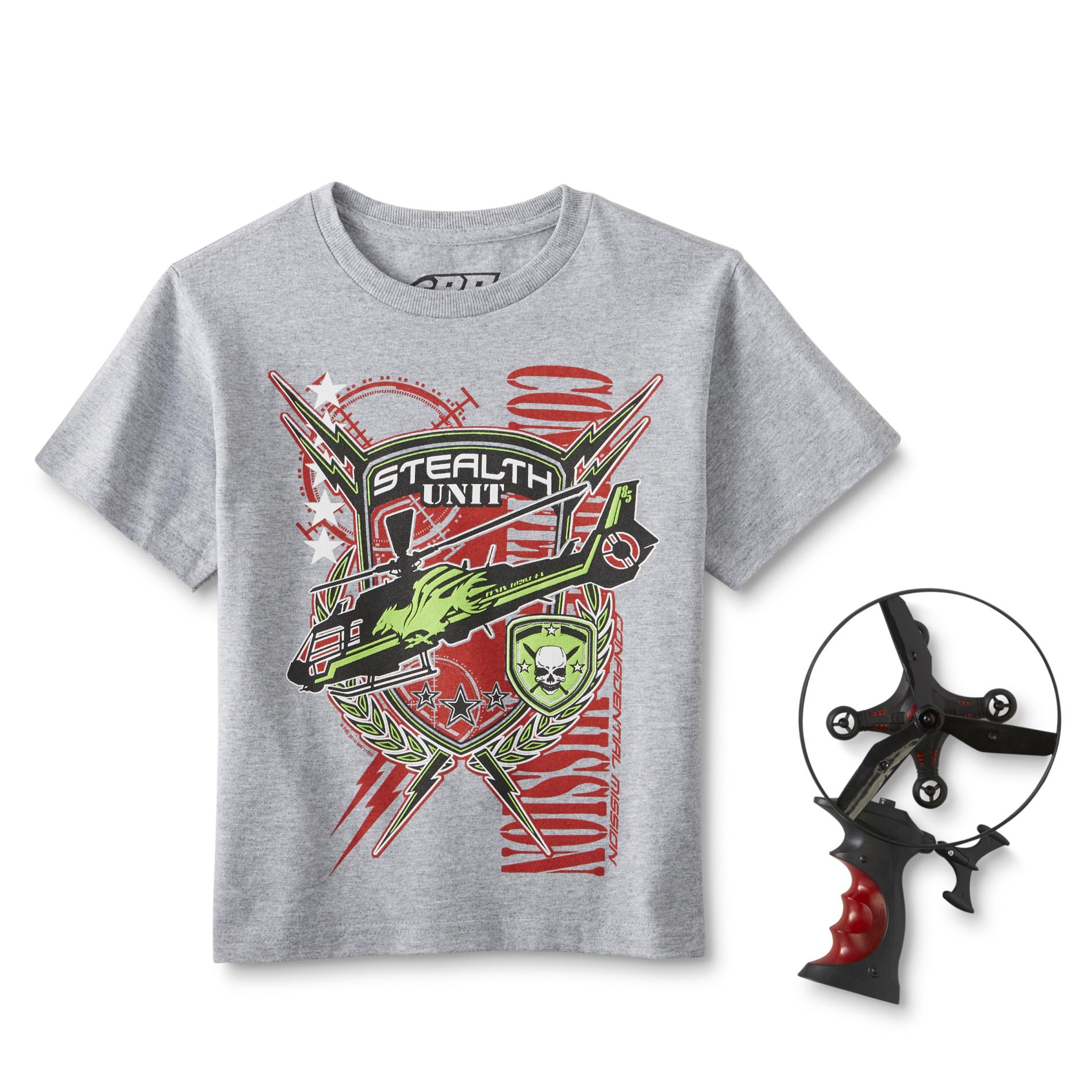 Boy's Graphic T-Shirt & Drone Helicopter Toy