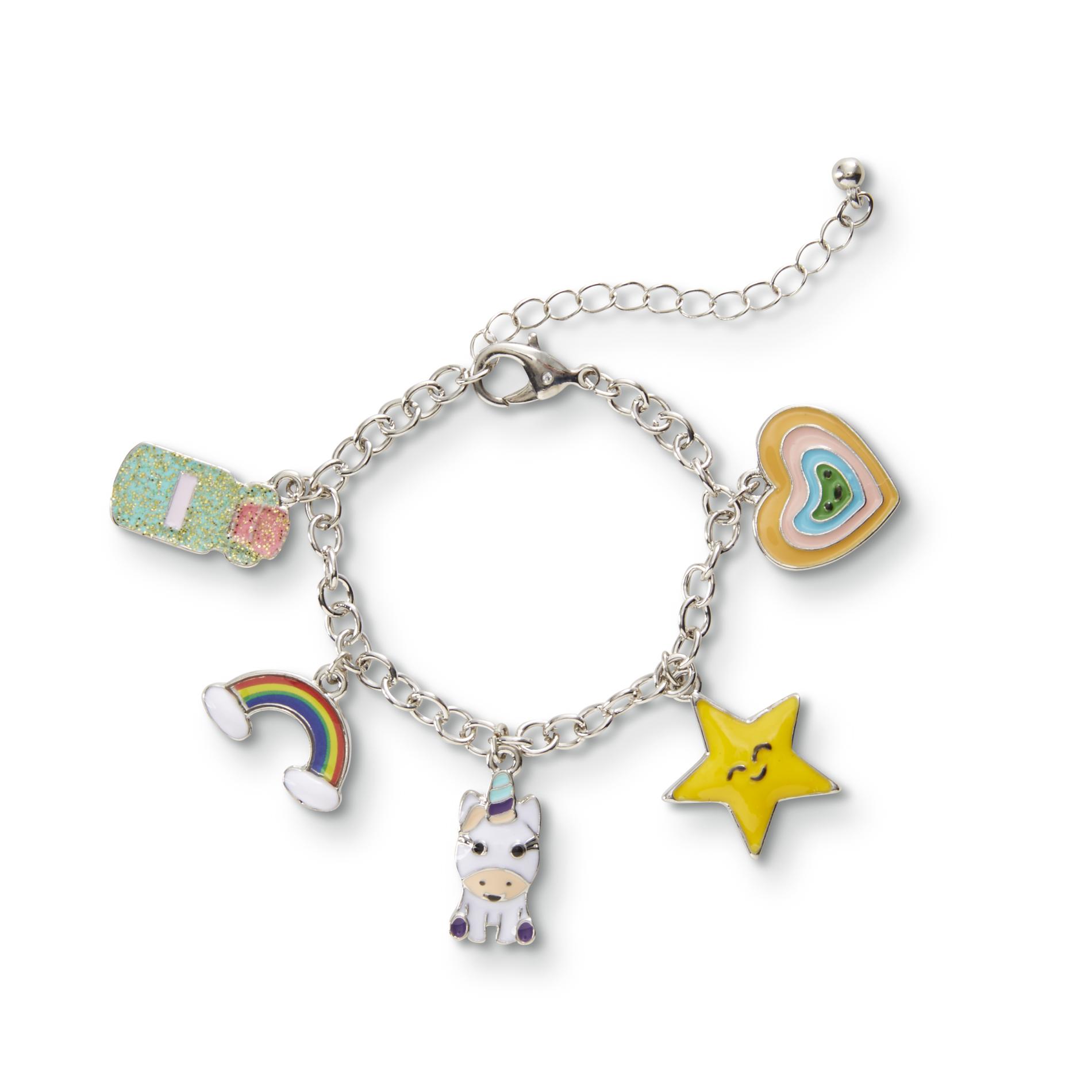 Attention Girls' Silvertone Charm Bracelet - Unicorn/Star