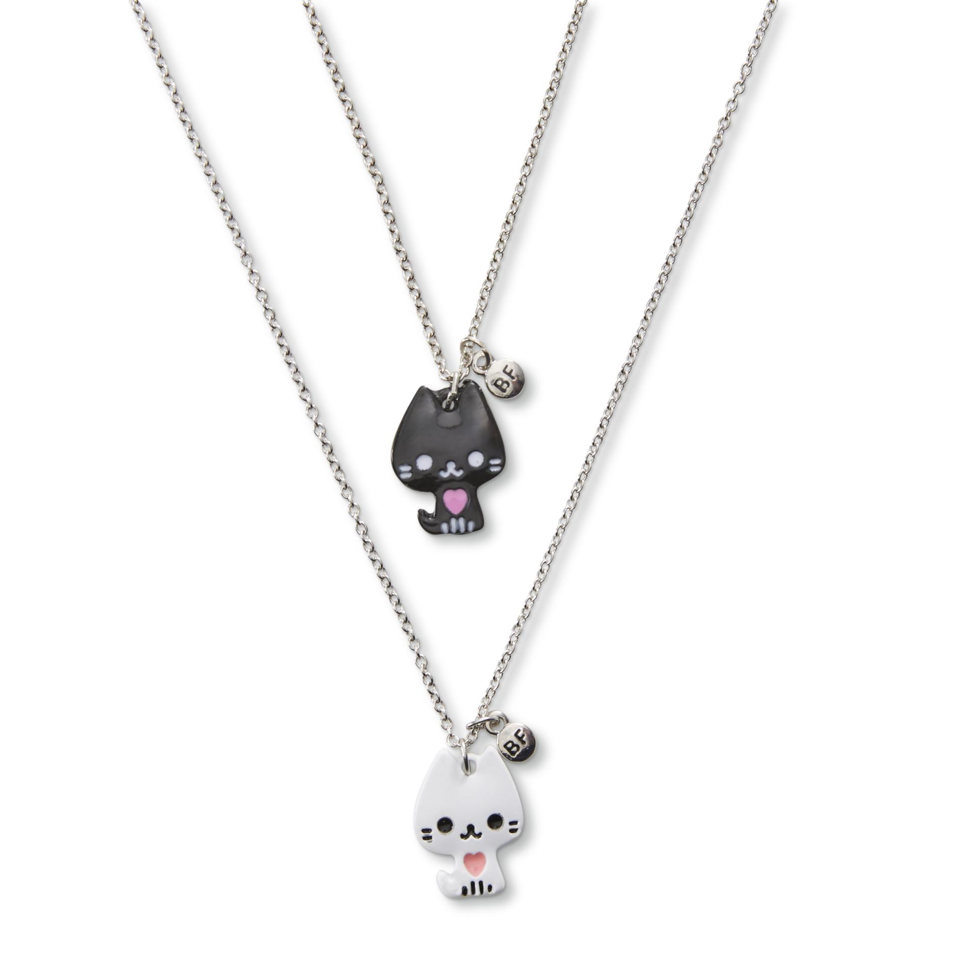 Attention Girls' 2-Pack Silvertone Best Friends Necklaces - Cat