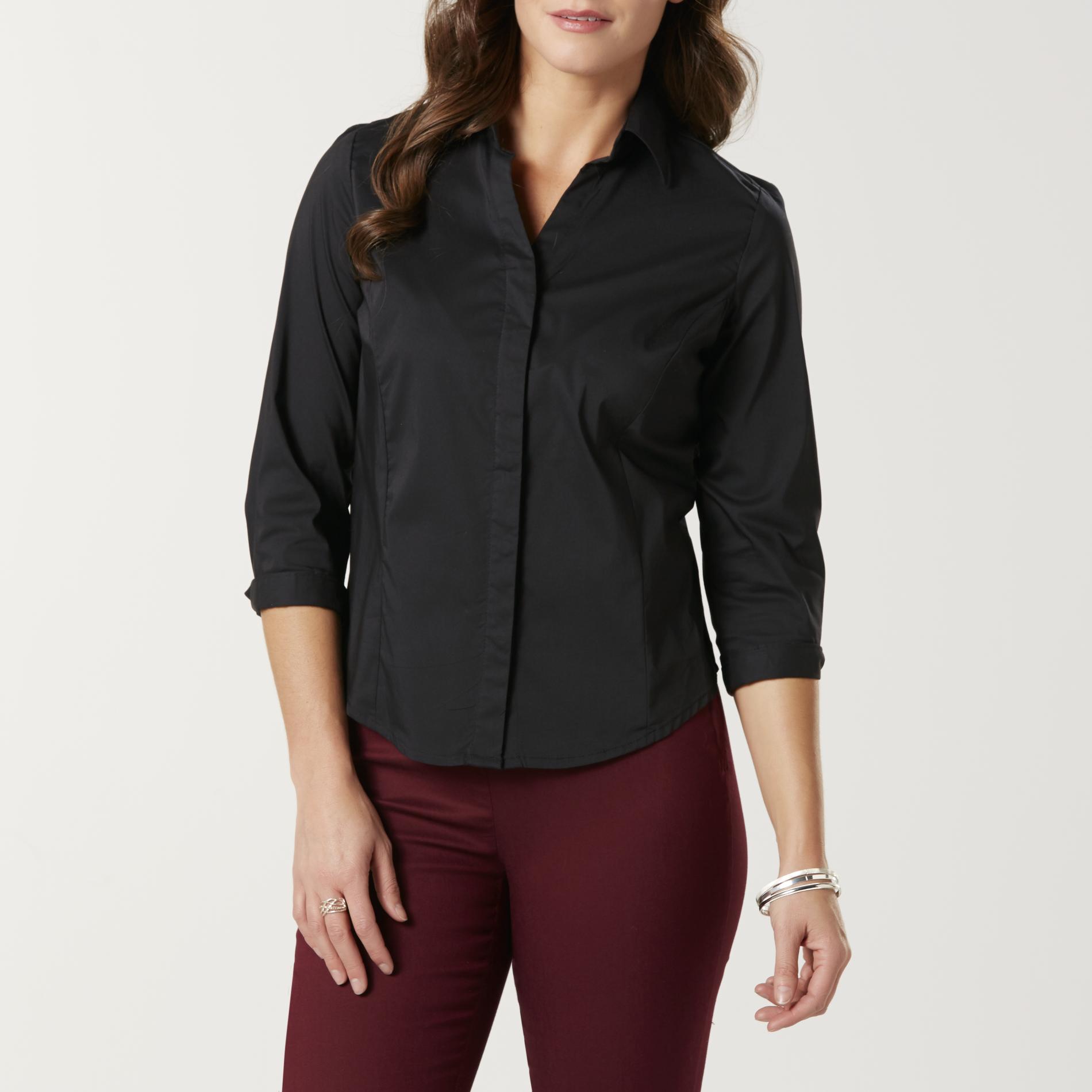 Basic Editions Women's Split Neck Shirt, Size: Medium, Core White Basic Editions Women's Split Neck Shirt, Size: Medium, Core White