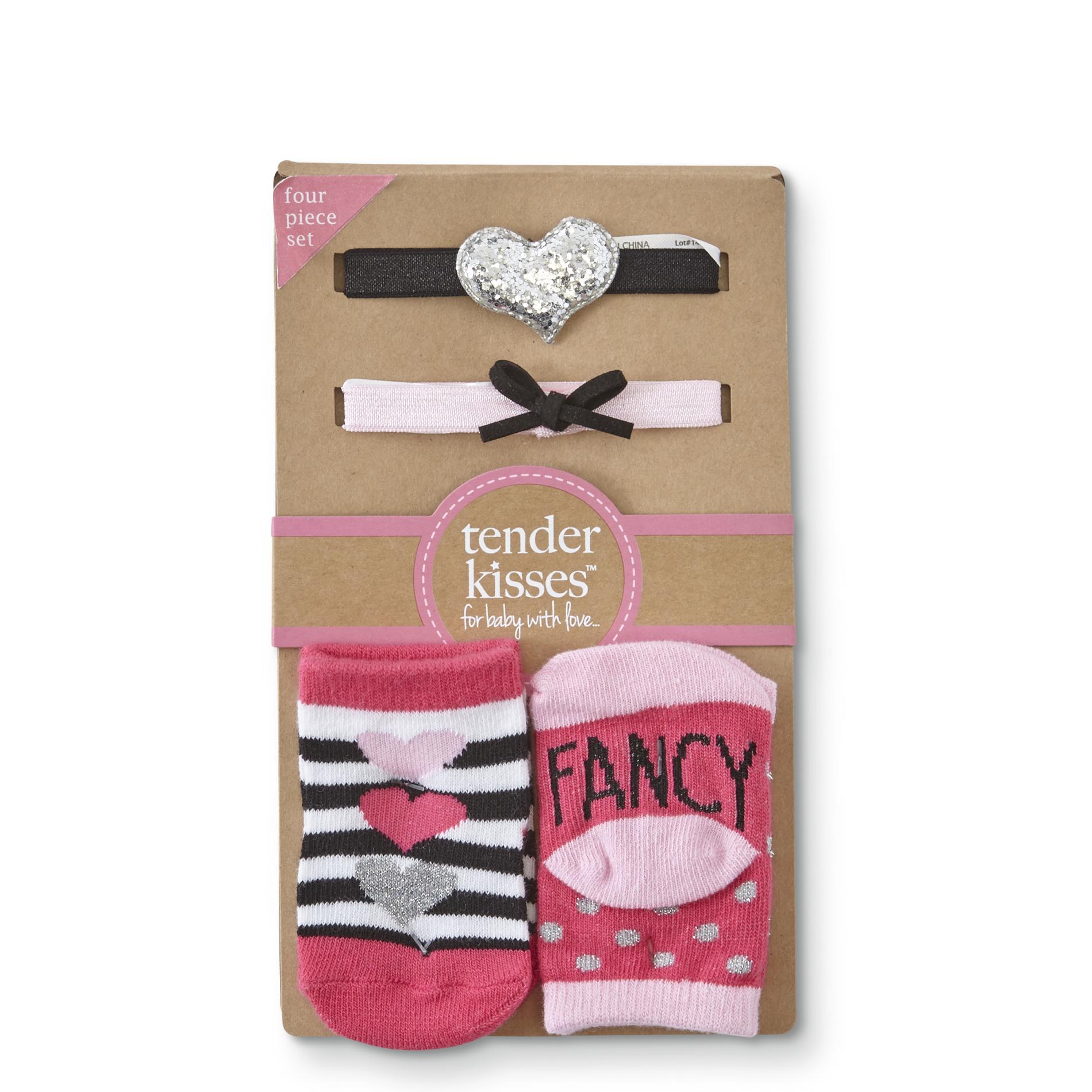 Tender Kisses Infant Girls' Headbands & Socks - Fancy Hearts