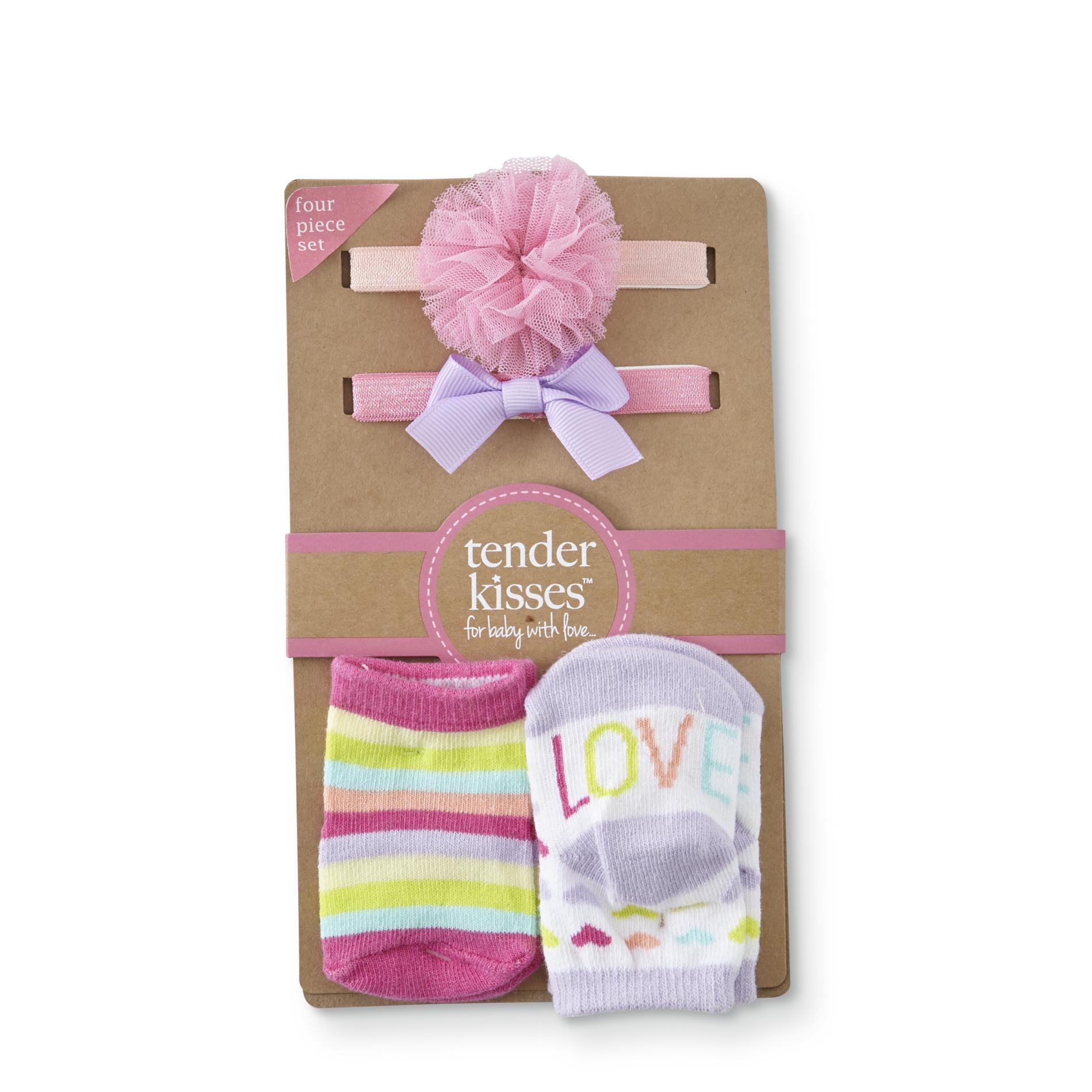 Tender Kisses Infant Girls' Headbands & Socks - Love Stripes
