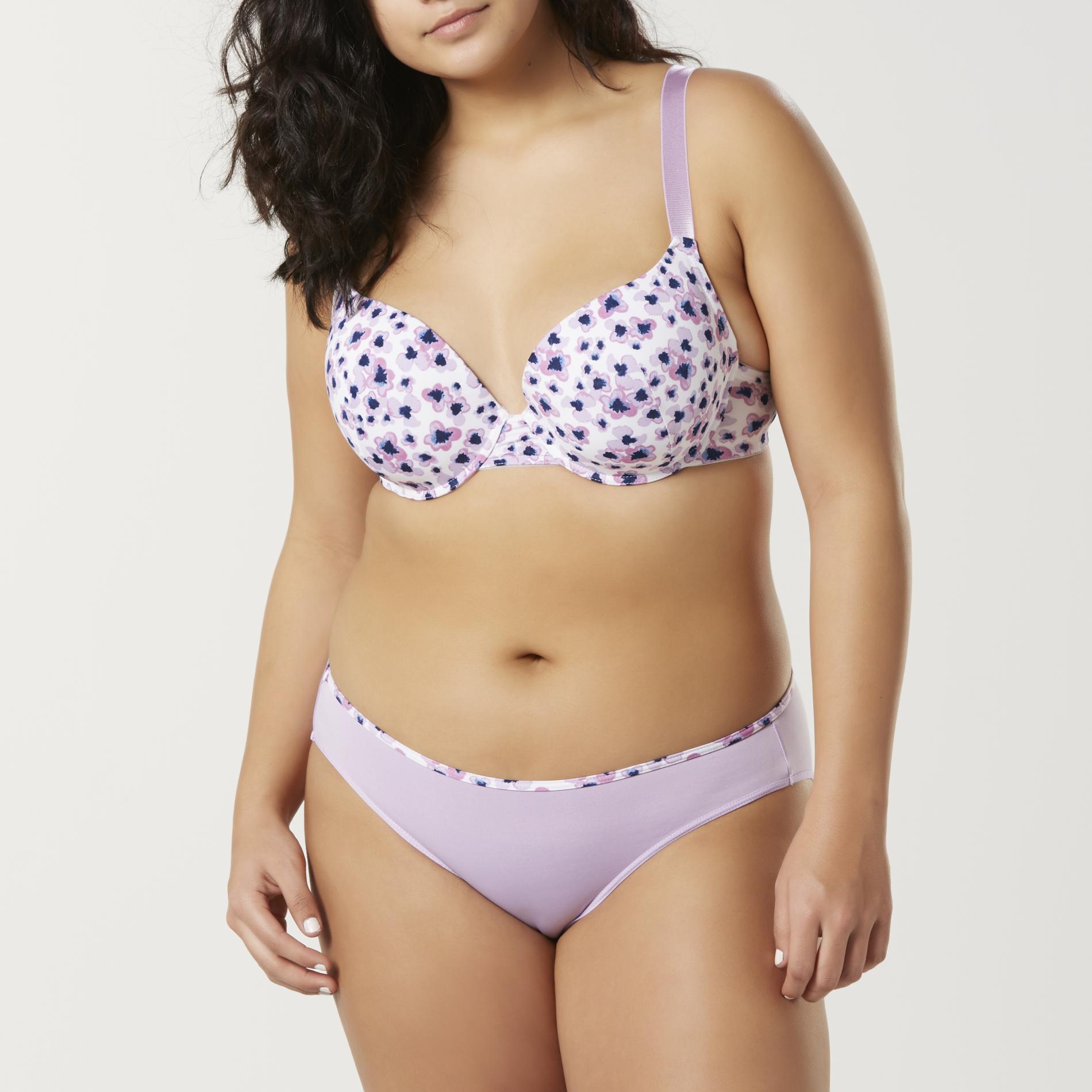 Women's Plus T-Shirt Bra & Bikini Panties - Floral, Size: 40 B, Lavendula Women's Plus T-Shirt Bra & Bikini Panties - Floral, Size: 40 B, Lavendula