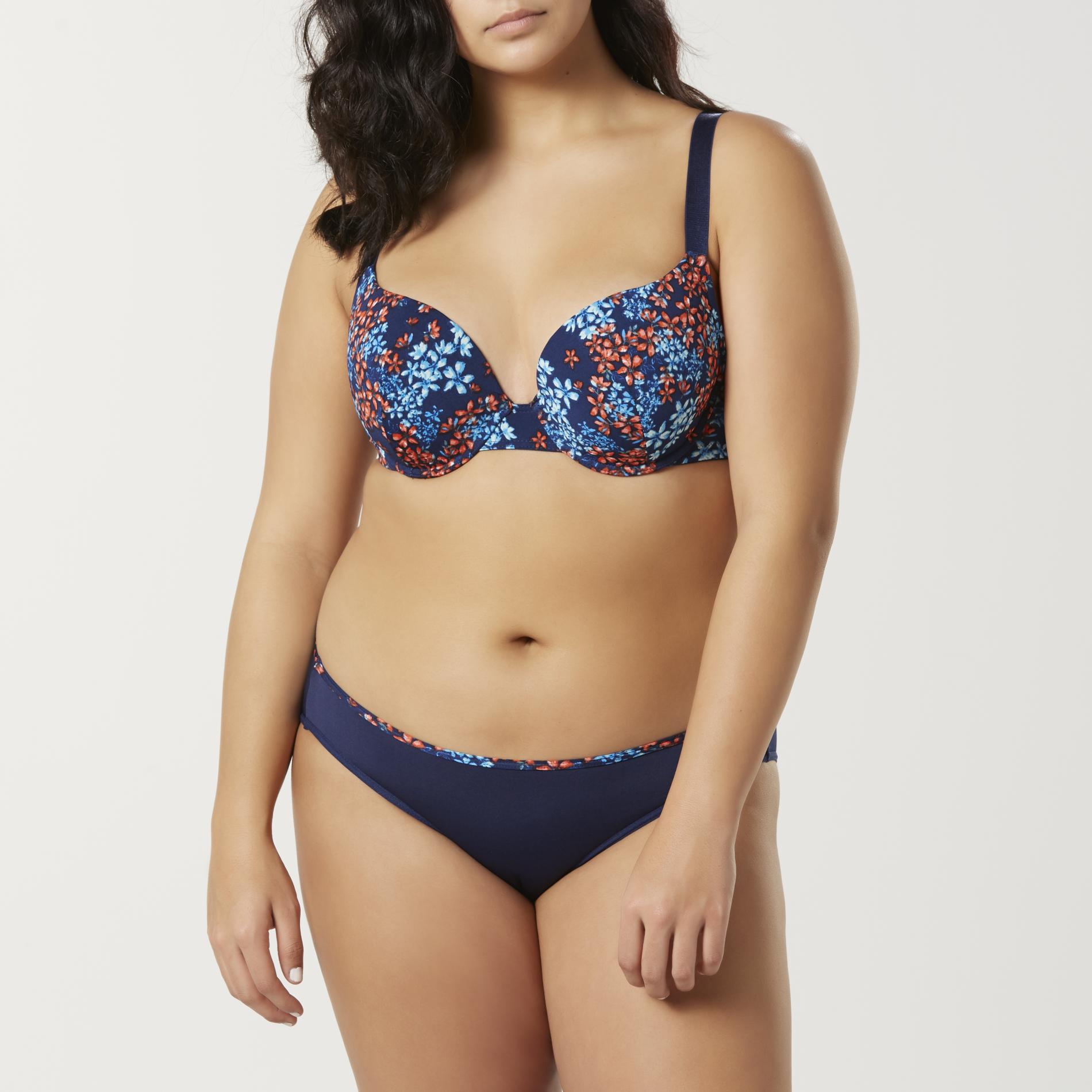 Women's Plus T-Shirt Bra & Bikini Panties - Floral, Size: 40 B, Medieval Blue Women's Plus T-Shirt Bra & Bikini Panties - Floral, Size: 40 B, Medieval Blue