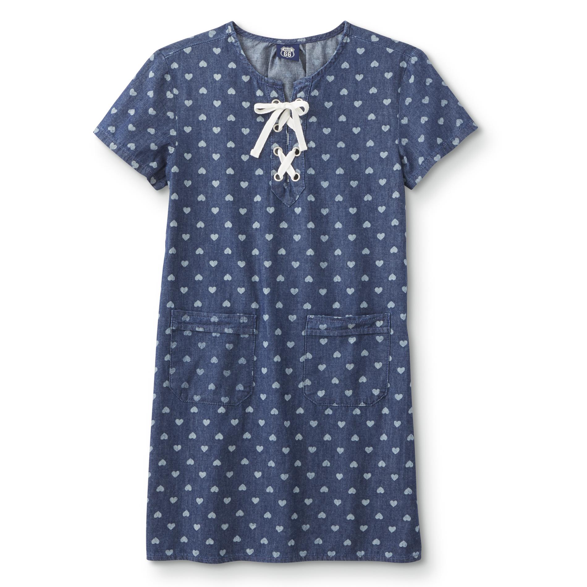 Route 66 Girls' Chambray Shift Dress - Hearts, Size: Medium, Dark Blue Route 66 Girls' Chambray Shift Dress - Hearts, Size: Medium, Dark Blue