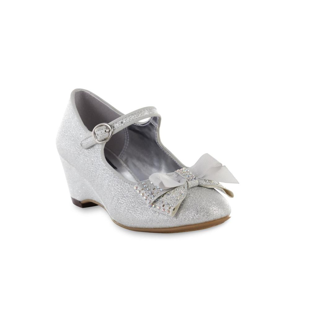 Sparkle & Tux Girl's Holly Silver/Glitter Wedge Mary Jane