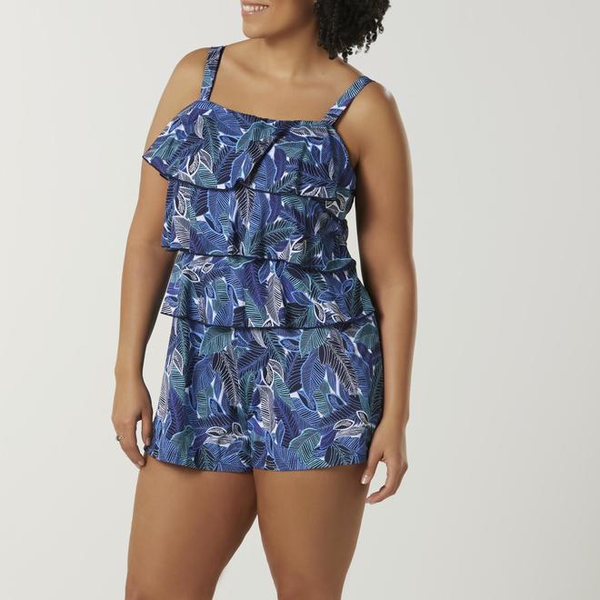 A SHORE FIT! Women's Plus Swim Romper Tropical