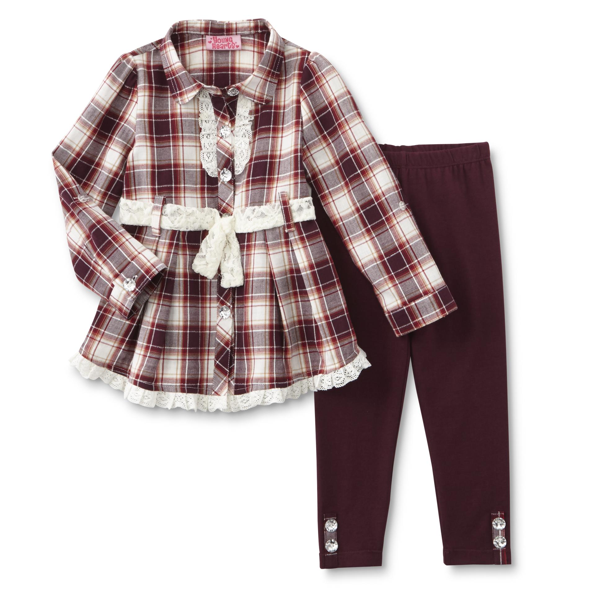 Young Hearts Infant & Toddler Girl's Shirtdress & Leggings - Plaid