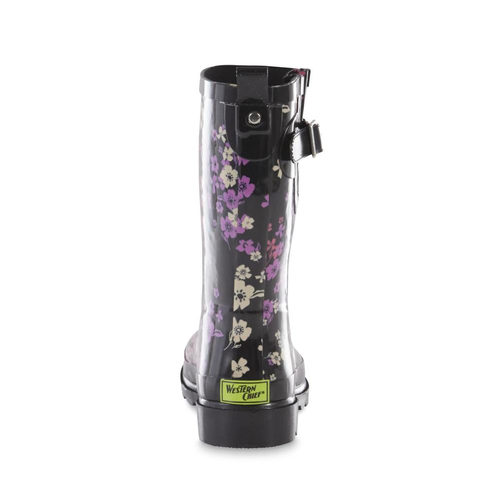 Western Chief Women's Florentina Black/Floral Waterproof Rain Boot