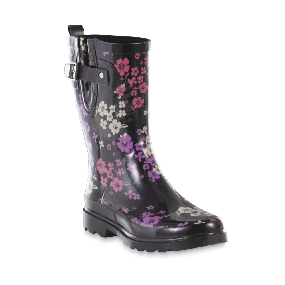 Western Chief Women's Florentina Black/Floral Waterproof Rain Boot