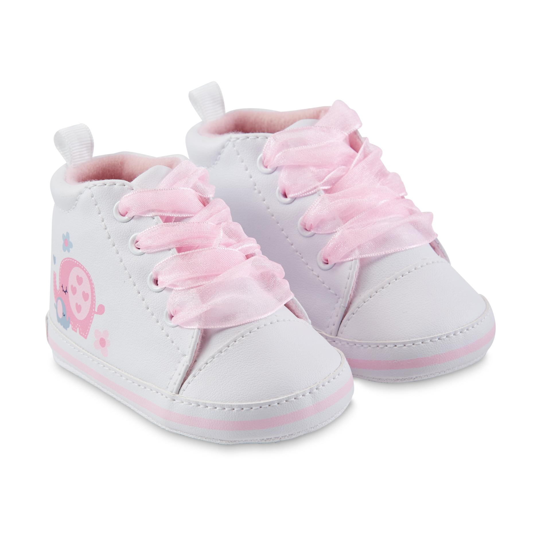 Gerber Baby Girl's White/Pink/Elephant Lace-Up Sneaker ...