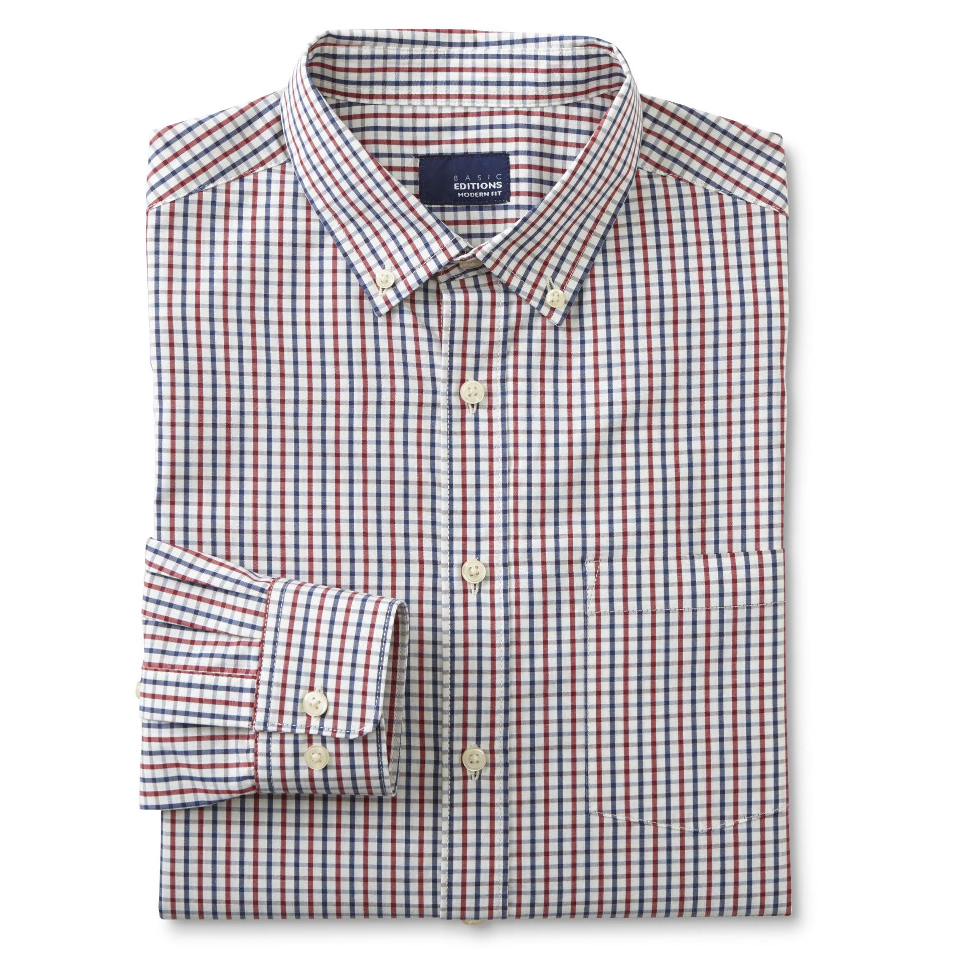 Basic Editions Men's Big & Tall Button-Front Shirt - Checkered