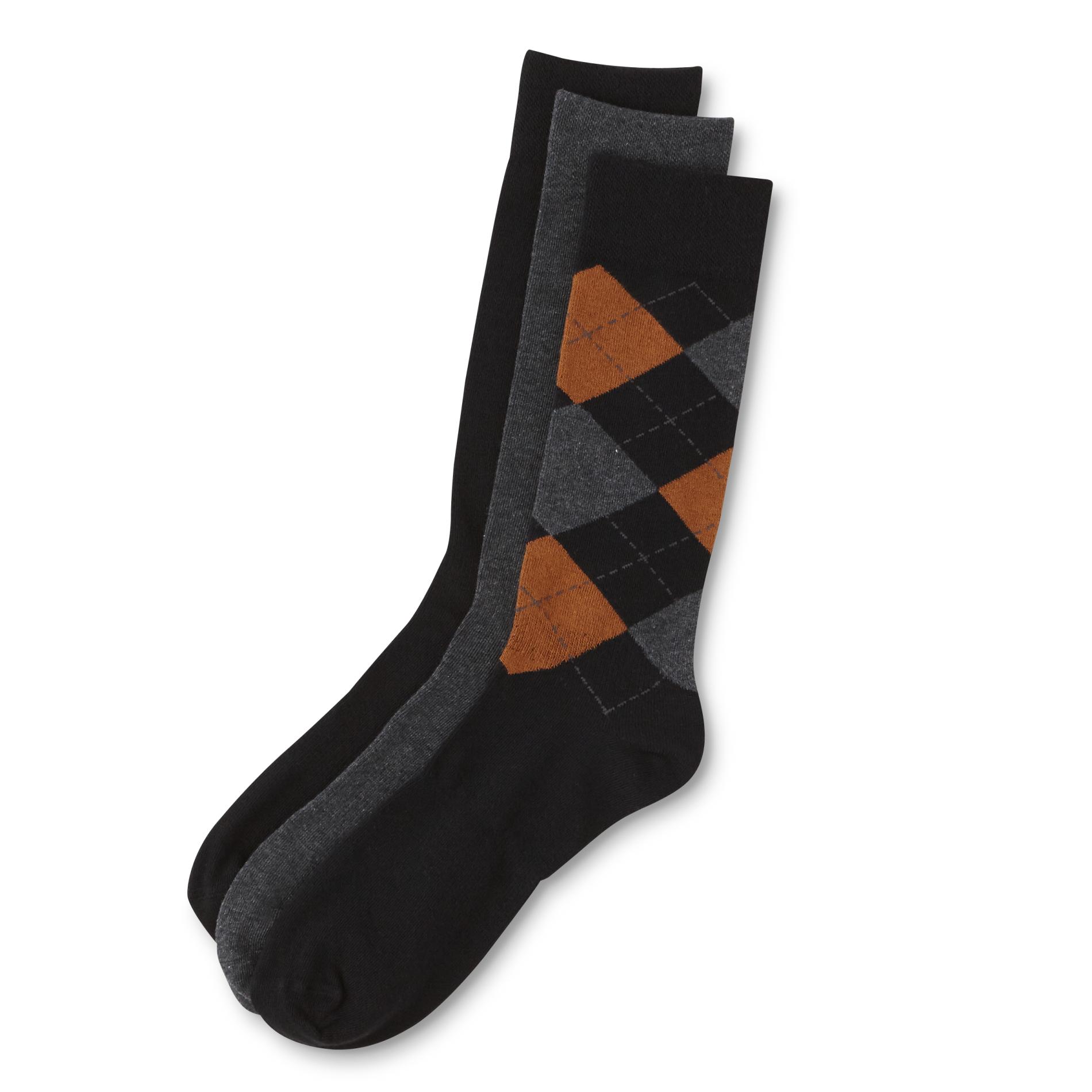 Simply Styled Men's 3-Pairs Support Fit Mid-Calf Crew Socks - Solid & Argyle