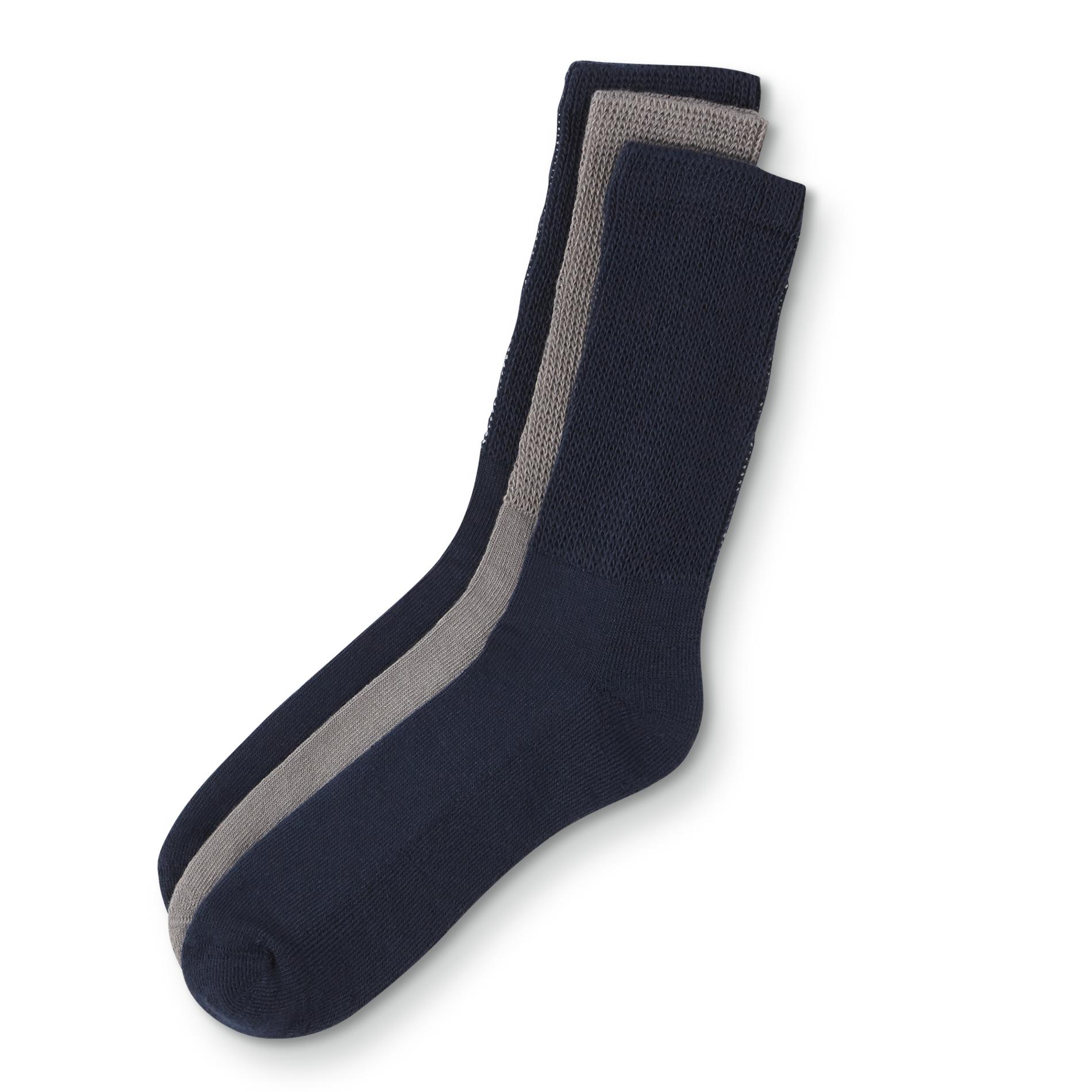 Basic Editions Men's 3-Pairs Non-Binding Wellness Crew Dress Socks