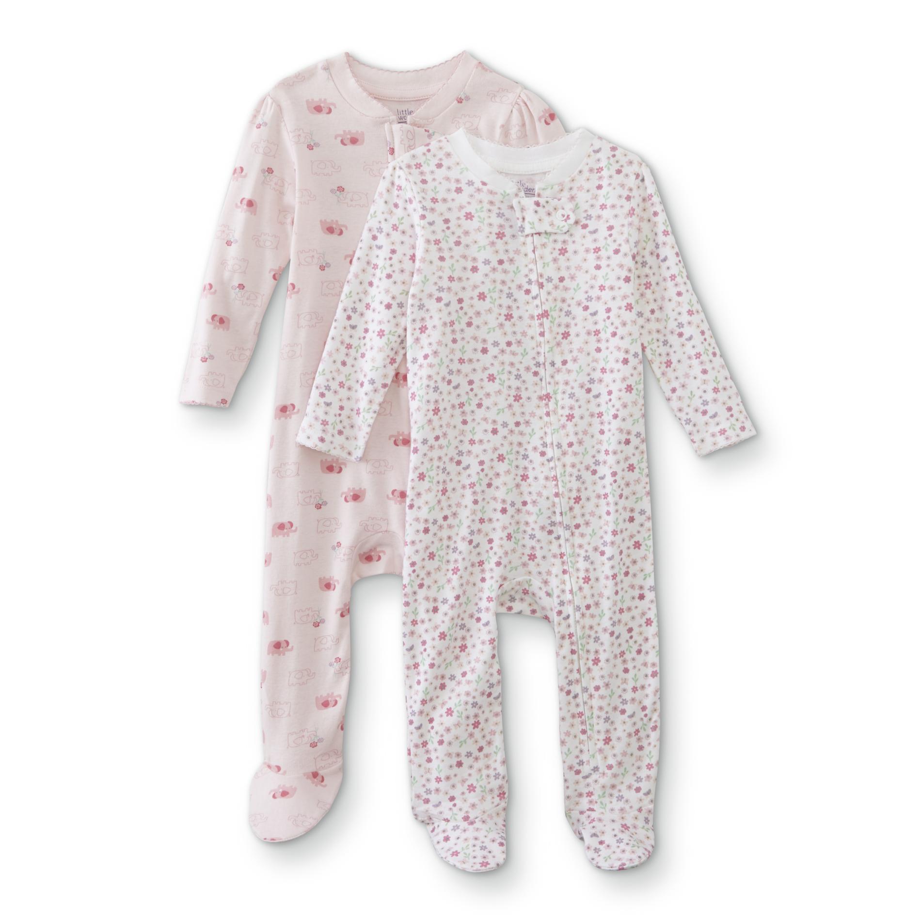 Little Wonders Infant Girls' 2-Pack Sleeper Pajamas - Floral/Elephant