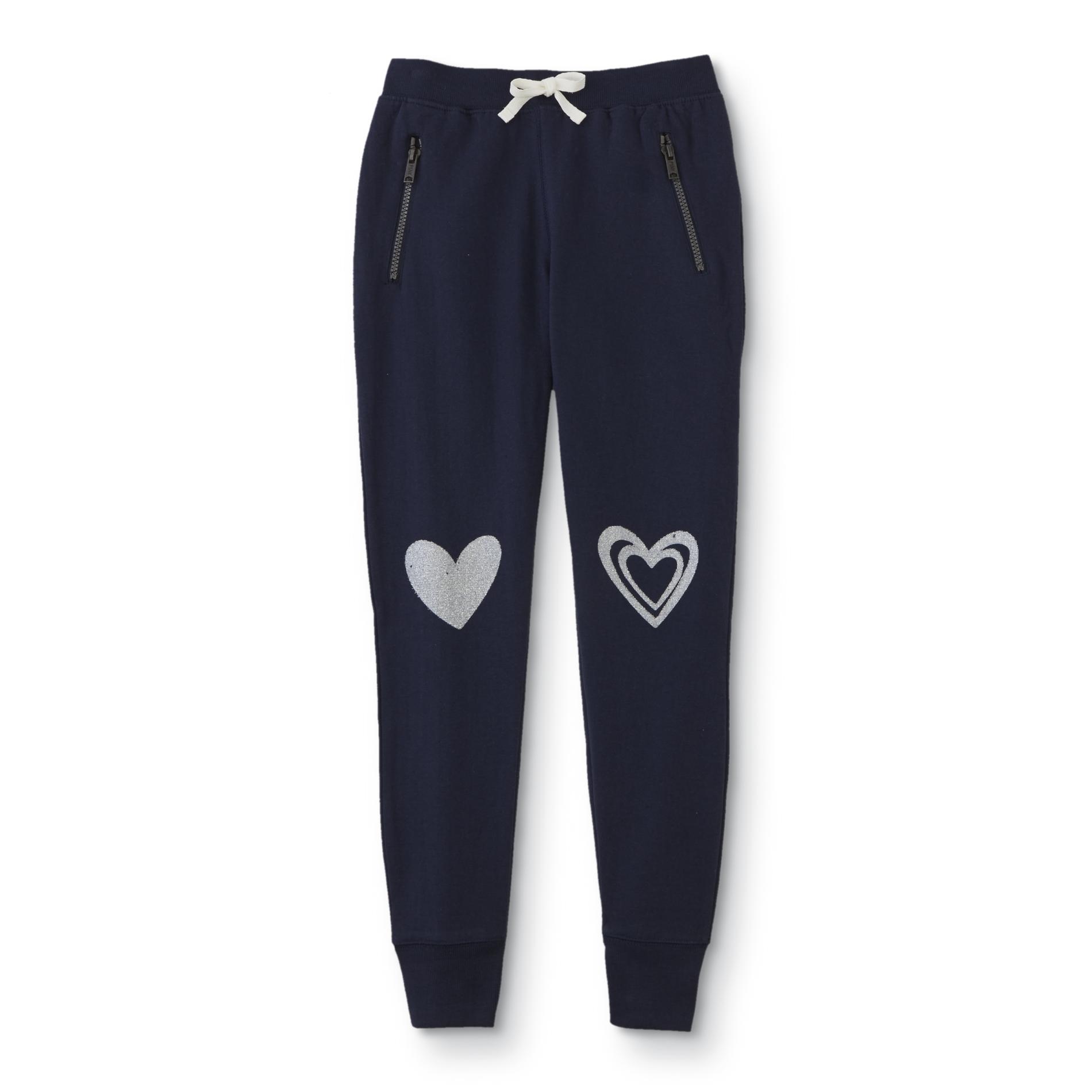 Basic Editions Girls' Jogger Pants - Hearts, Size: 7, Deep Blue Basic Editions Girls' Jogger Pants - Hearts, Size: 7, Deep Blue