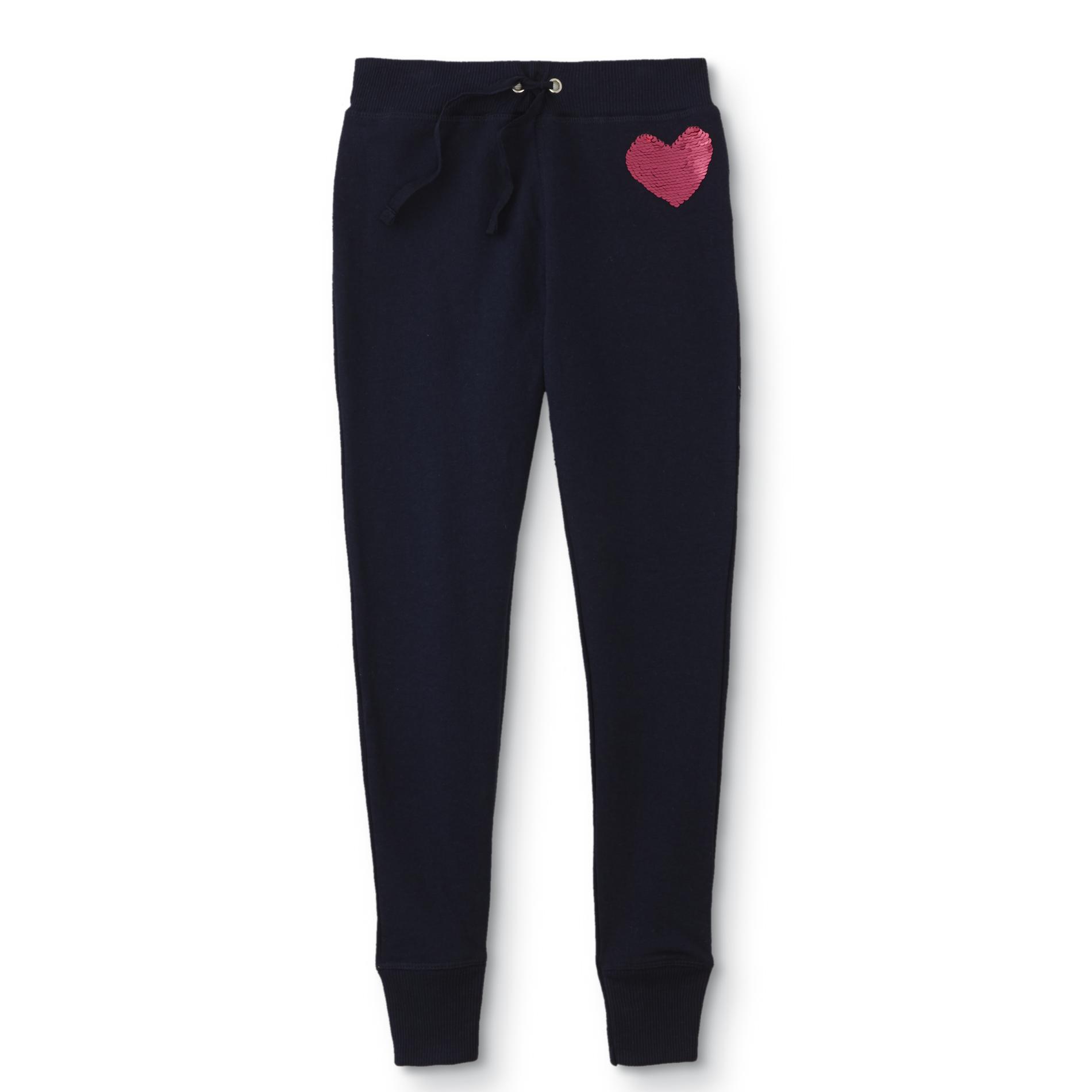 Basic Editions Girls' Jogger Pants - Heart, Size: 7, Deep Blue Basic Editions Girls' Jogger Pants - Heart, Size: 7, Deep Blue