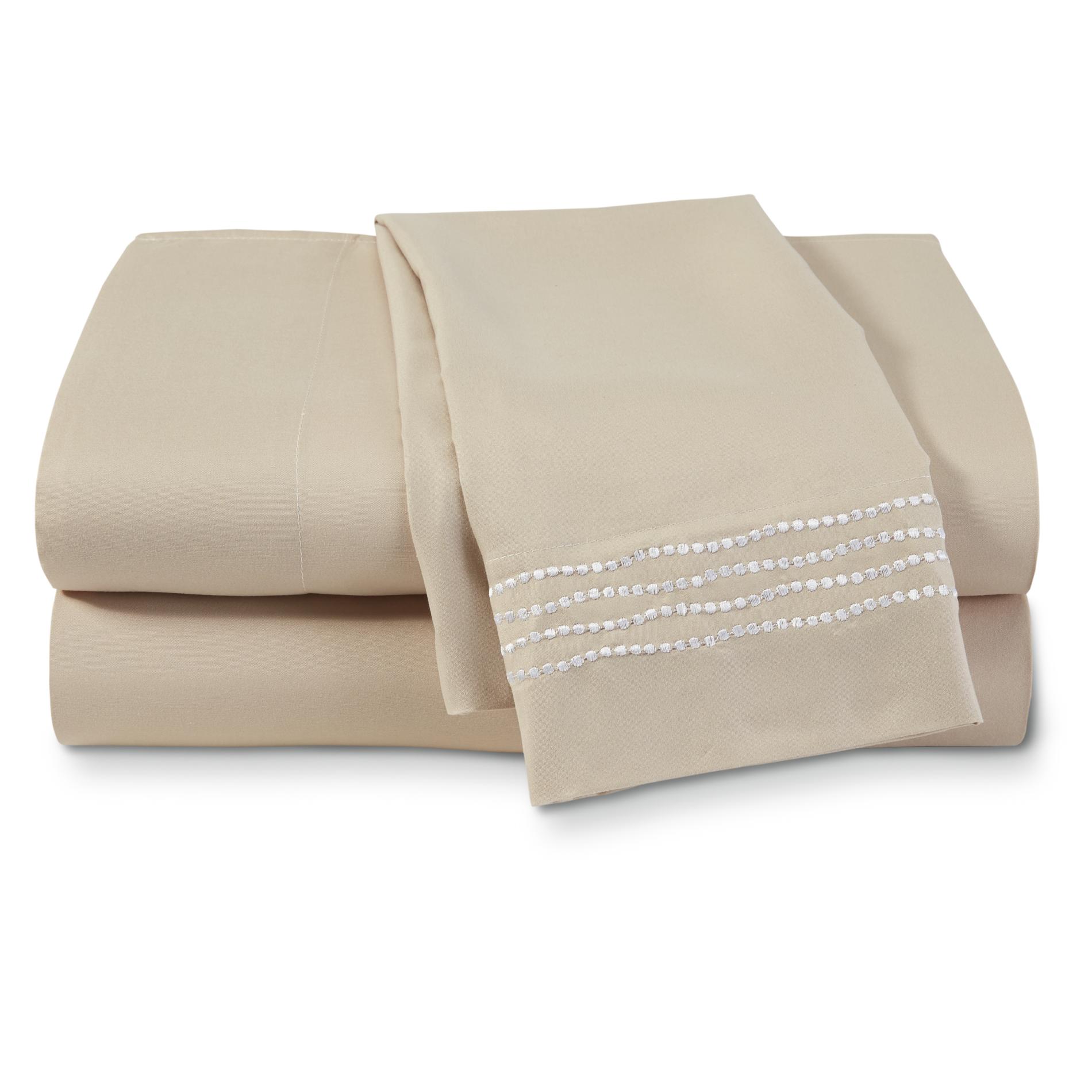 6pc. Embroidered Queen Sheet Set - Taupe Dot