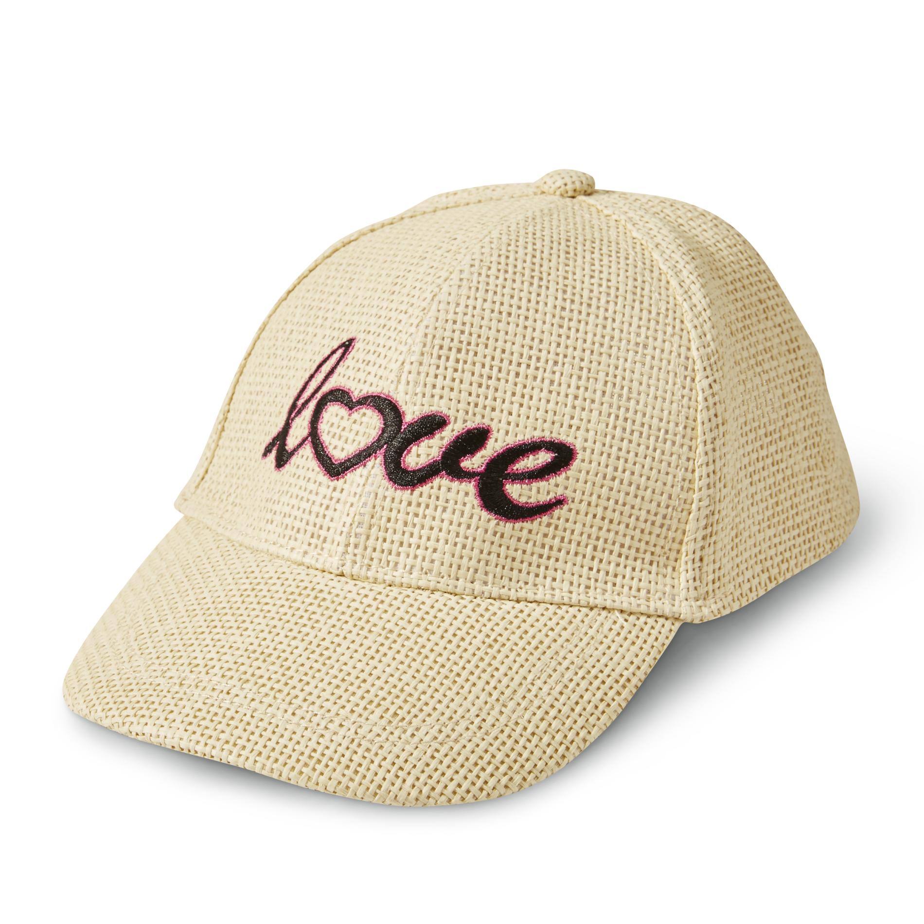Girls' Embroidered Straw Baseball Hat - Love