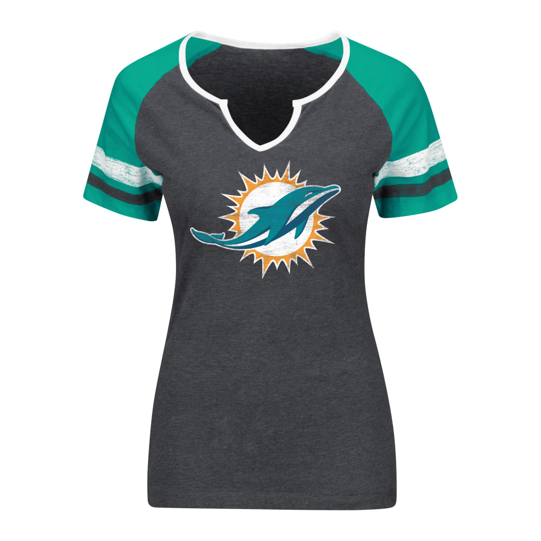 NFL Women's Notched Neck Graphic T-Shirt - Miami Dolphins