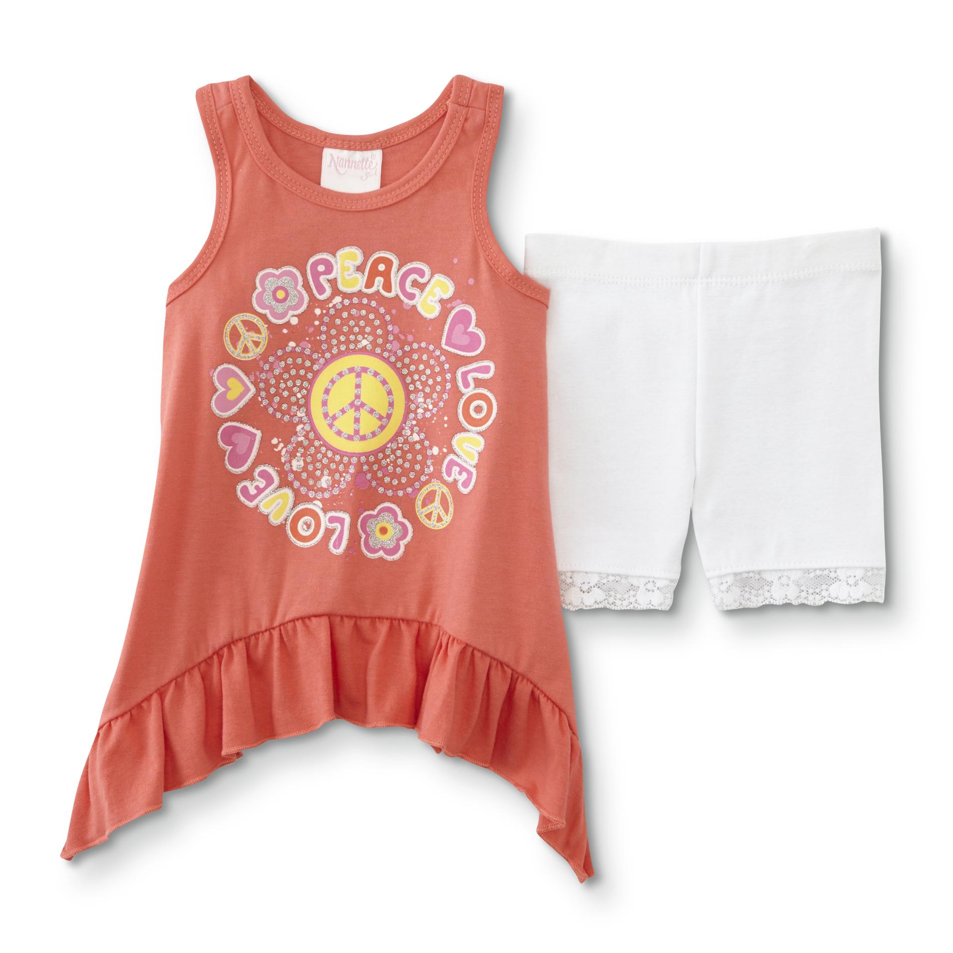 Infant Girls' Tank Top & Shorts - Peace/Love, Size: 12 months, Orange Infant Girls' Tank Top & Shorts - Peace/Love, Size: 12 months, Orange