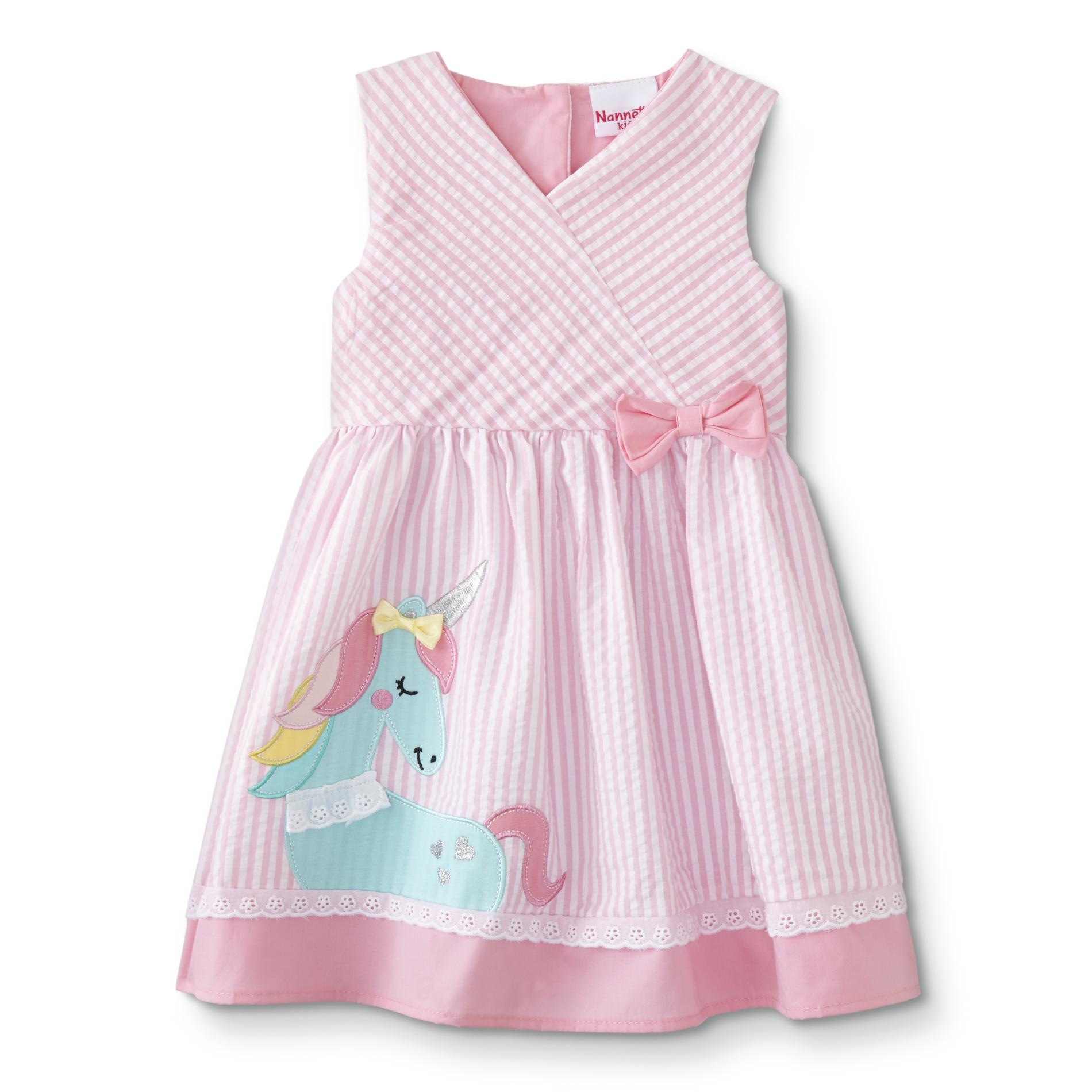 Infant Girls' Fit & Flare Dress - Unicorn/Striped, Size: 18 Months, White Infant Girls' Fit & Flare Dress - Unicorn/Striped, Size: 18 Months, White