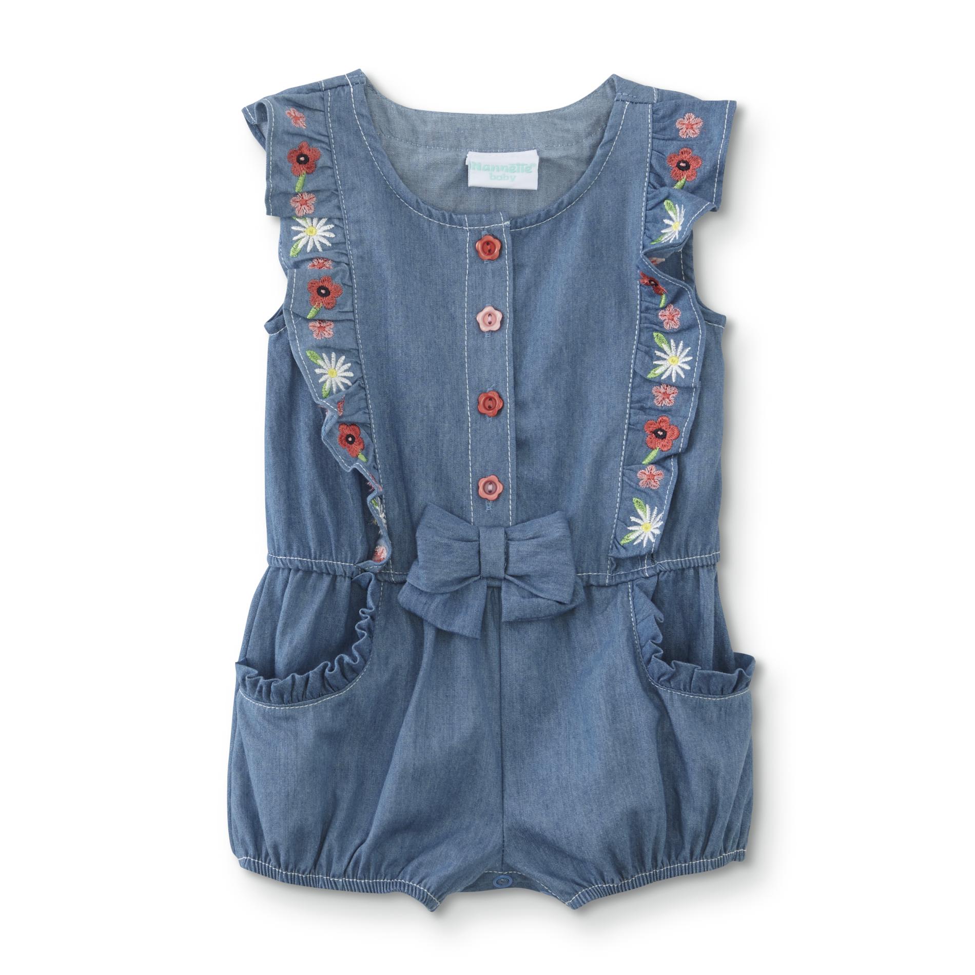 Infant Girls' Chambray Romper - Floral, Size: 6-9 Months, Blue Infant Girls' Chambray Romper - Floral, Size: 6-9 Months, Blue