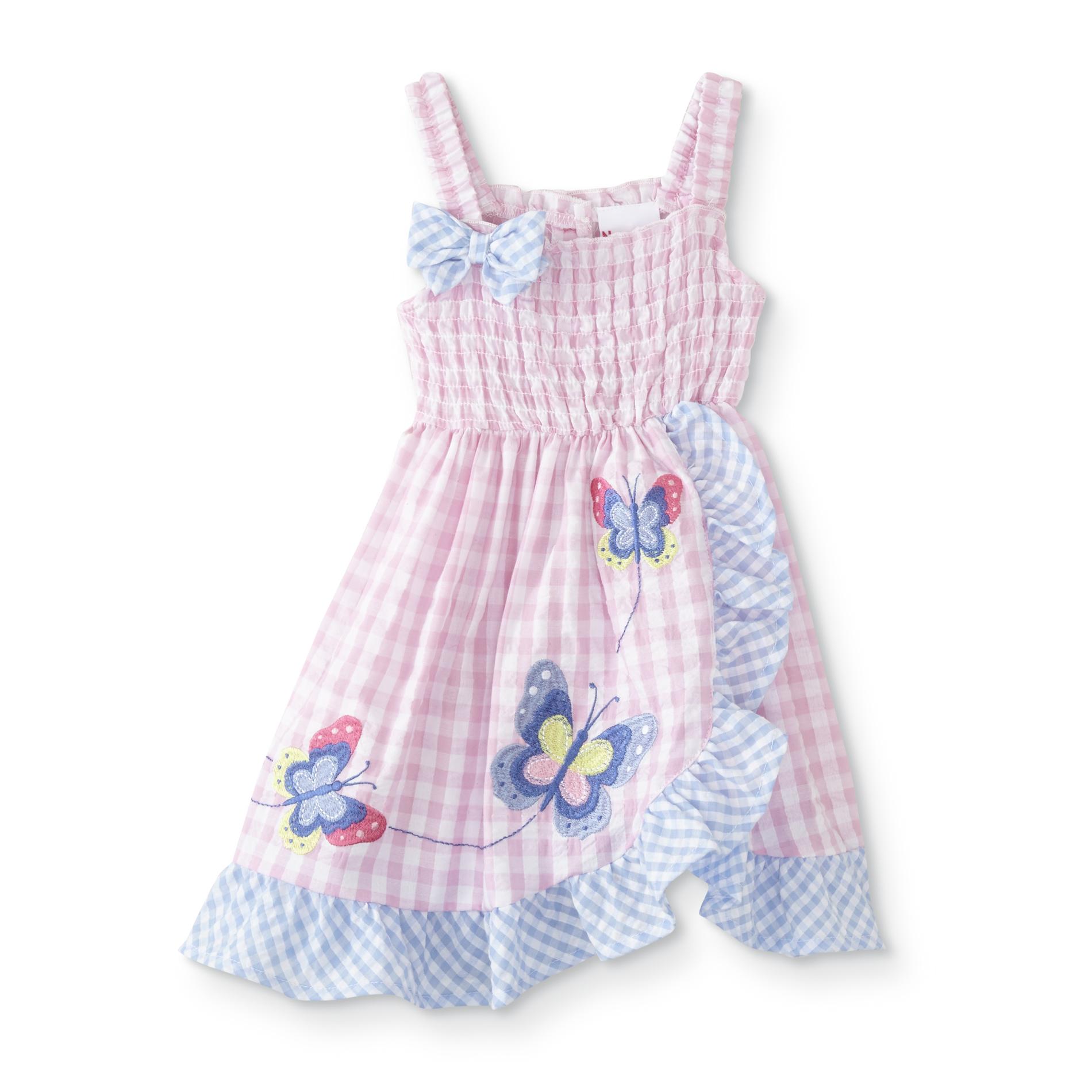 Toddler Girls' Smocked Woven Dress - Plaid/Butterfly