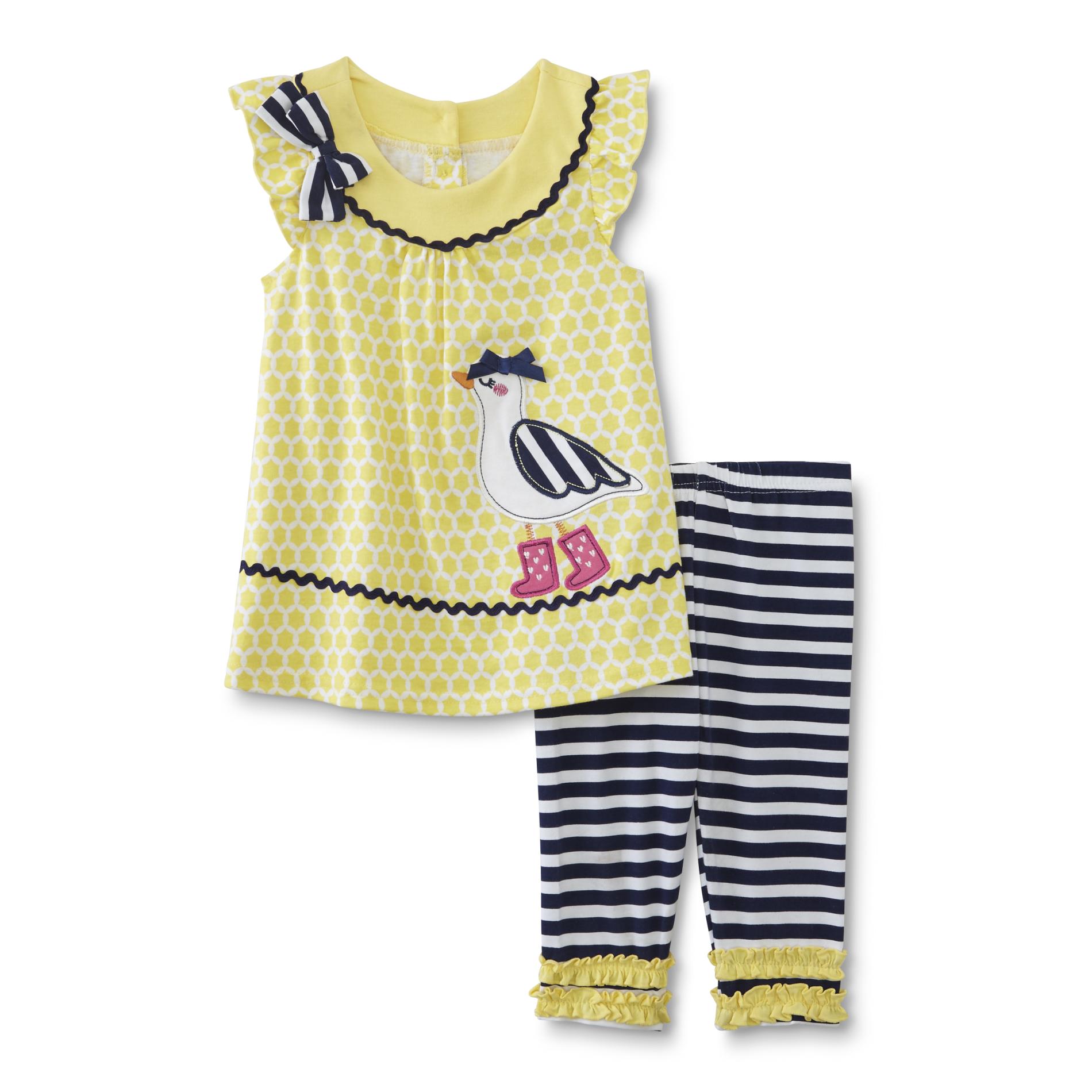 Toddler Girls' Top & Leggings - Bird/Dots/Striped, Size: 3T, Yellow Toddler Girls' Top & Leggings - Bird/Dots/Striped, Size: 3T, Yellow
