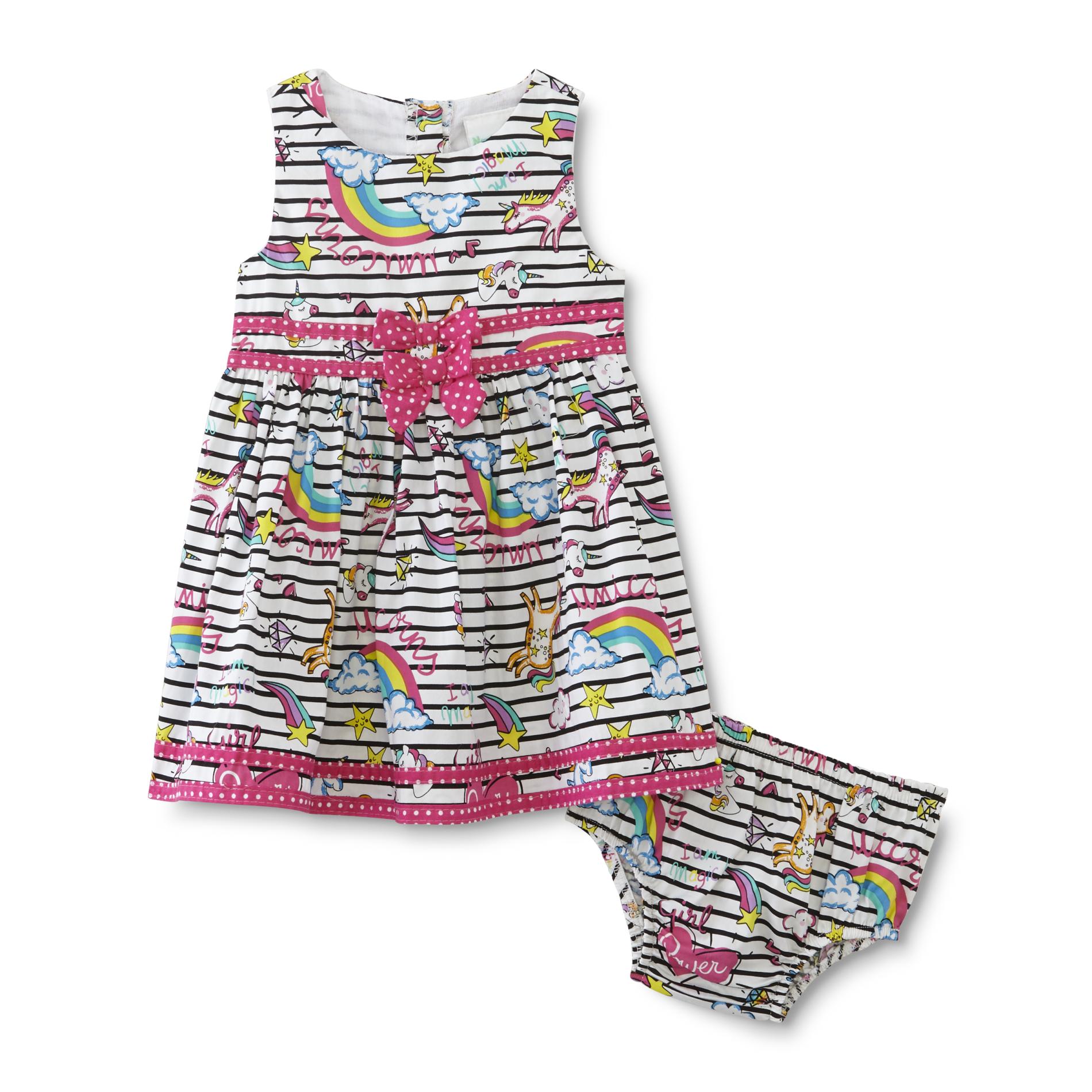 Infant Girls' Dress & Diaper Cover - Unicorns, Size: 12 months, White Infant Girls' Dress & Diaper Cover - Unicorns, Size: 12 months, White