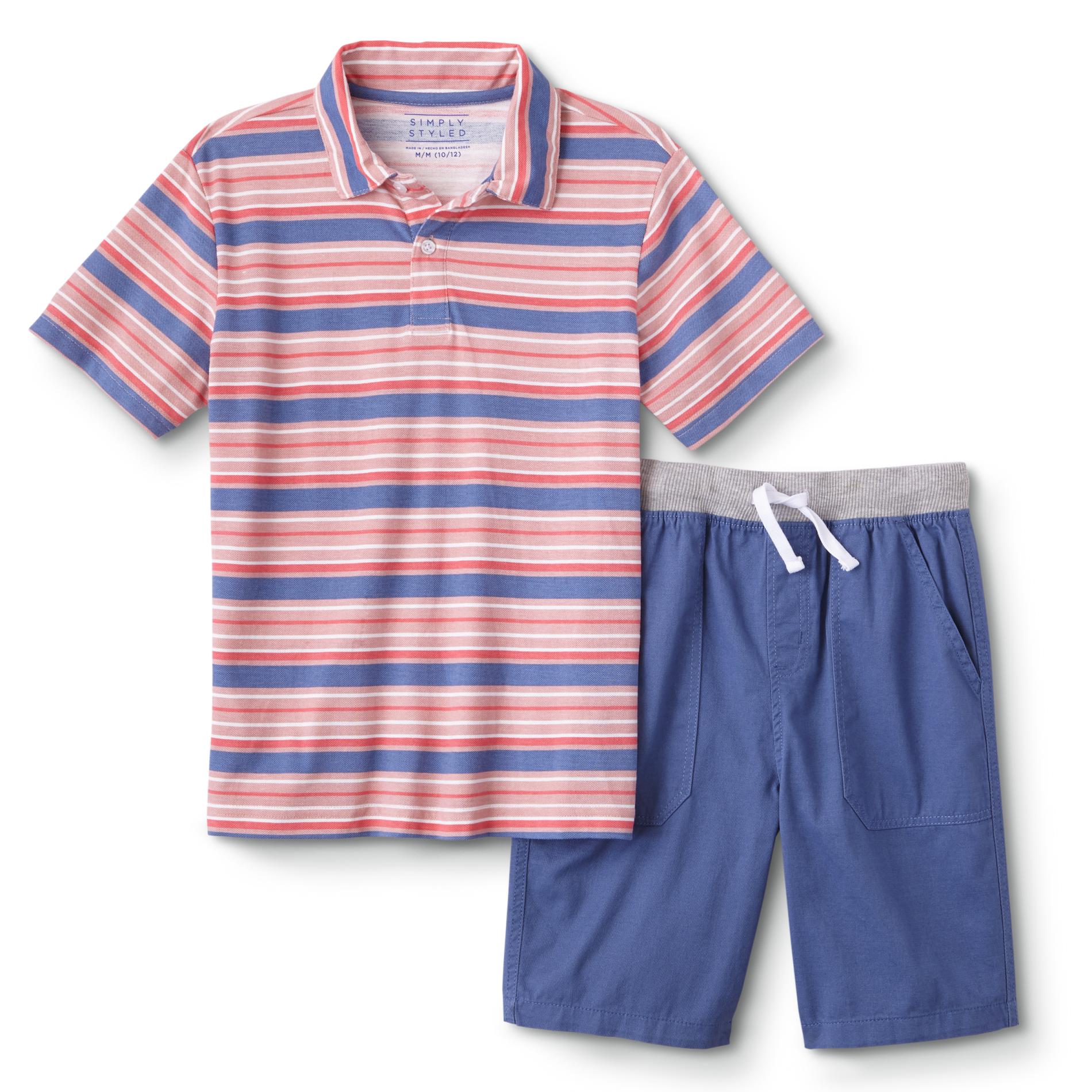 Simply Styled Boys' Polo Shirt & Shorts - Striped