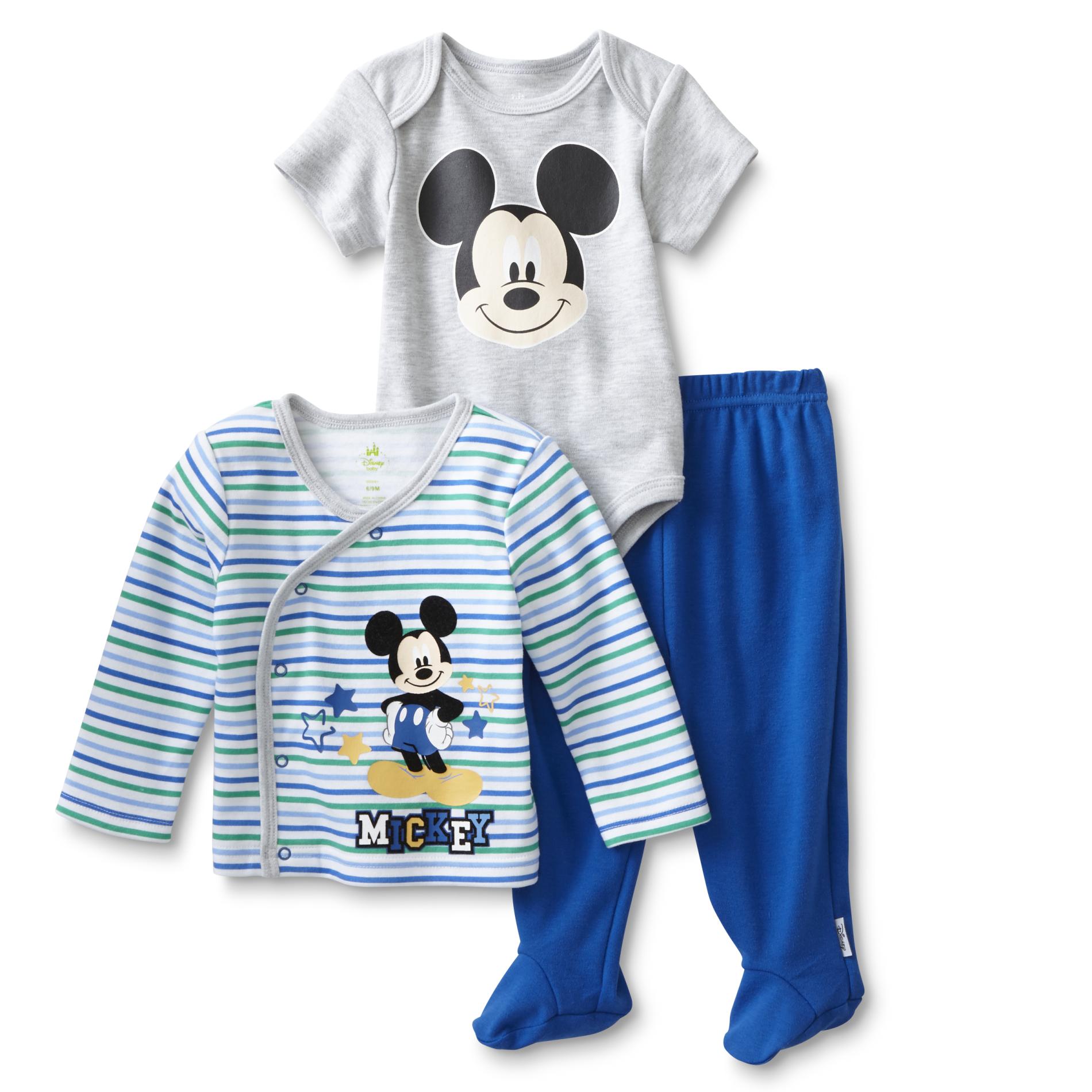 Disney Newborn Mickey Mouse Boy's Bodysuit, Jacket & Footed Pants