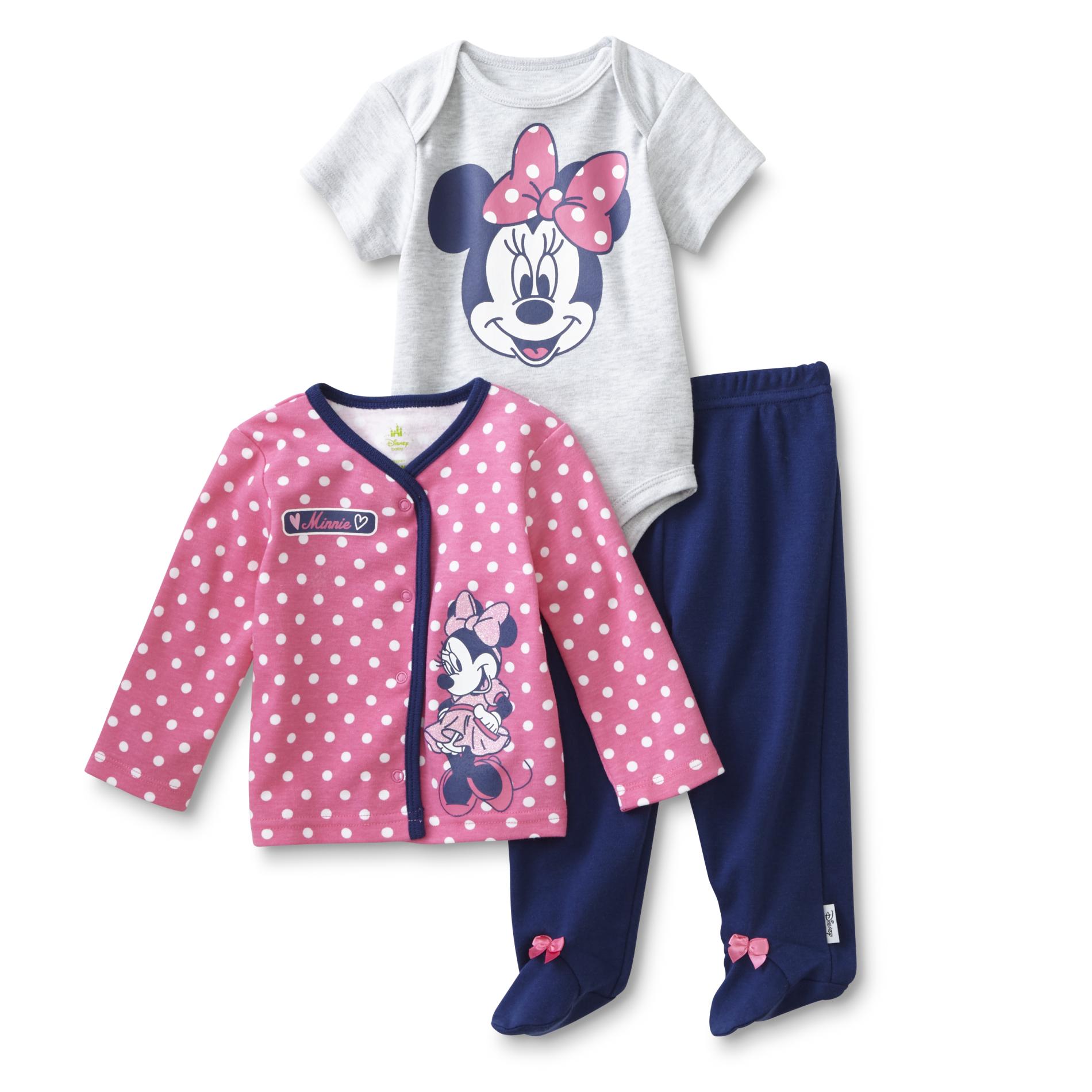 Disney Newborn Minnie Mouse Girl's Bodysuit, Jacket & Footed Pants