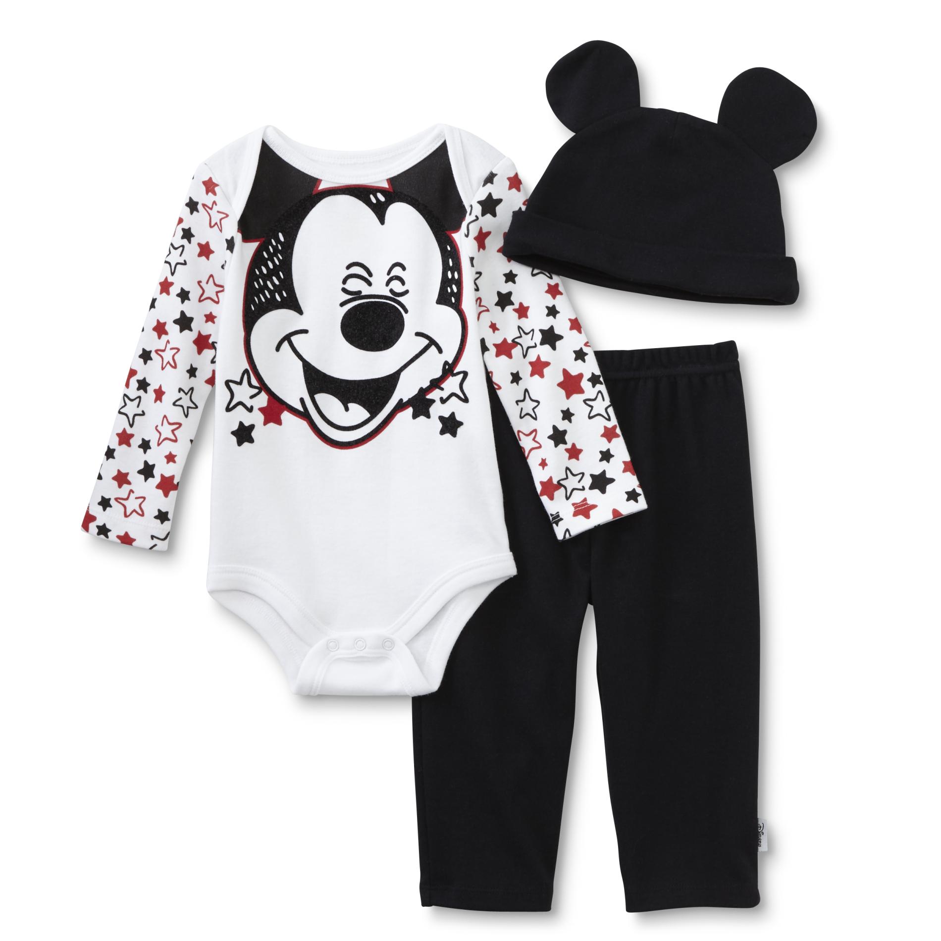 Disney Mickey Mouse Newborn Boy's Bodysuit, Pants & Hat