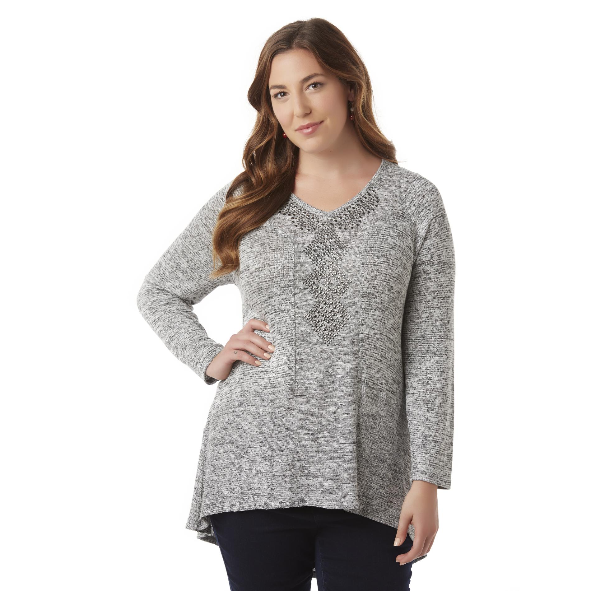 Live and Let Live Women's Plus Embellished Tunic Sweater