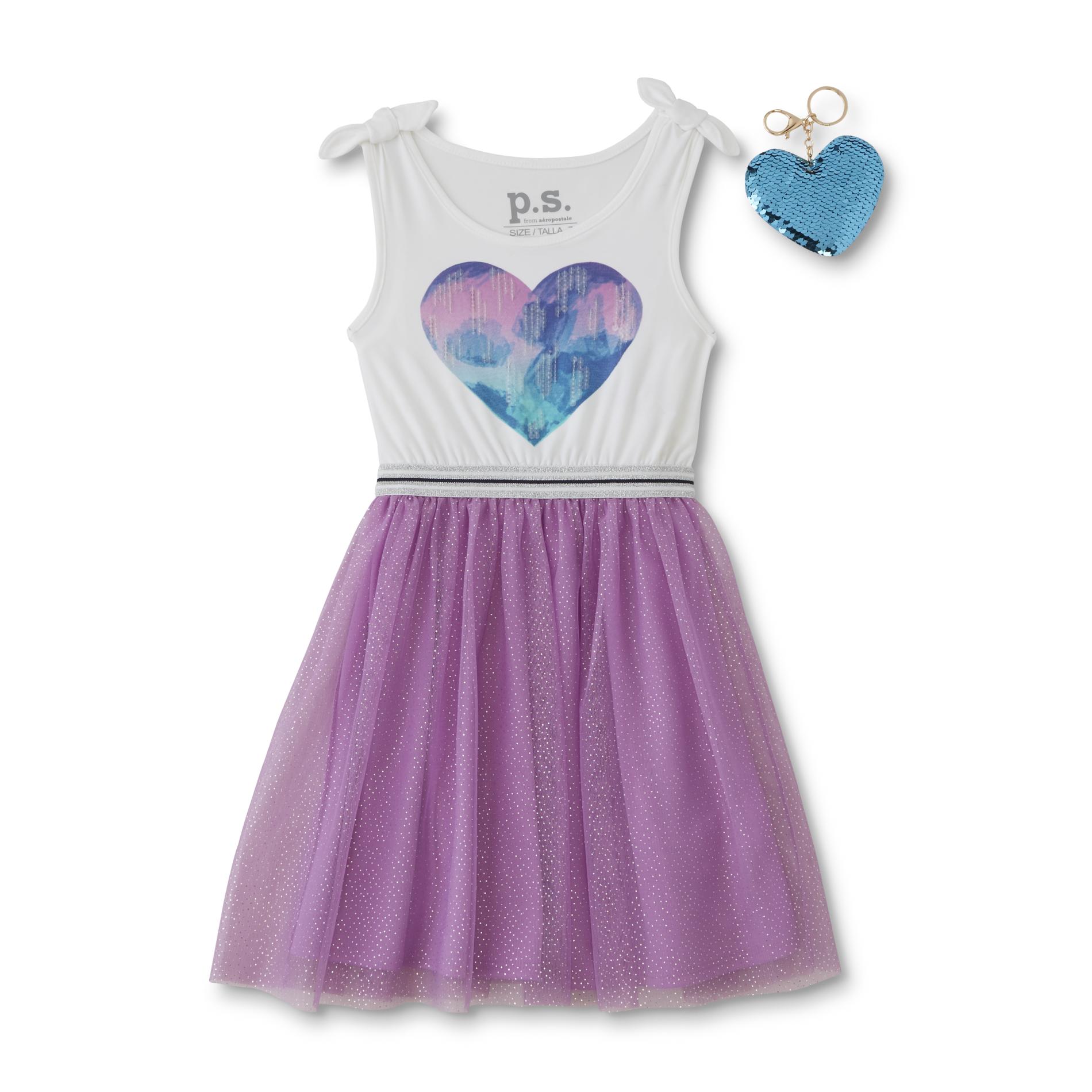 Aero Girls' Sleeveless Tutu Dress & Keychain - Heart, Size: 14, Purple Aero Girls' Sleeveless Tutu Dress & Keychain - Heart, Size: 14, Purple