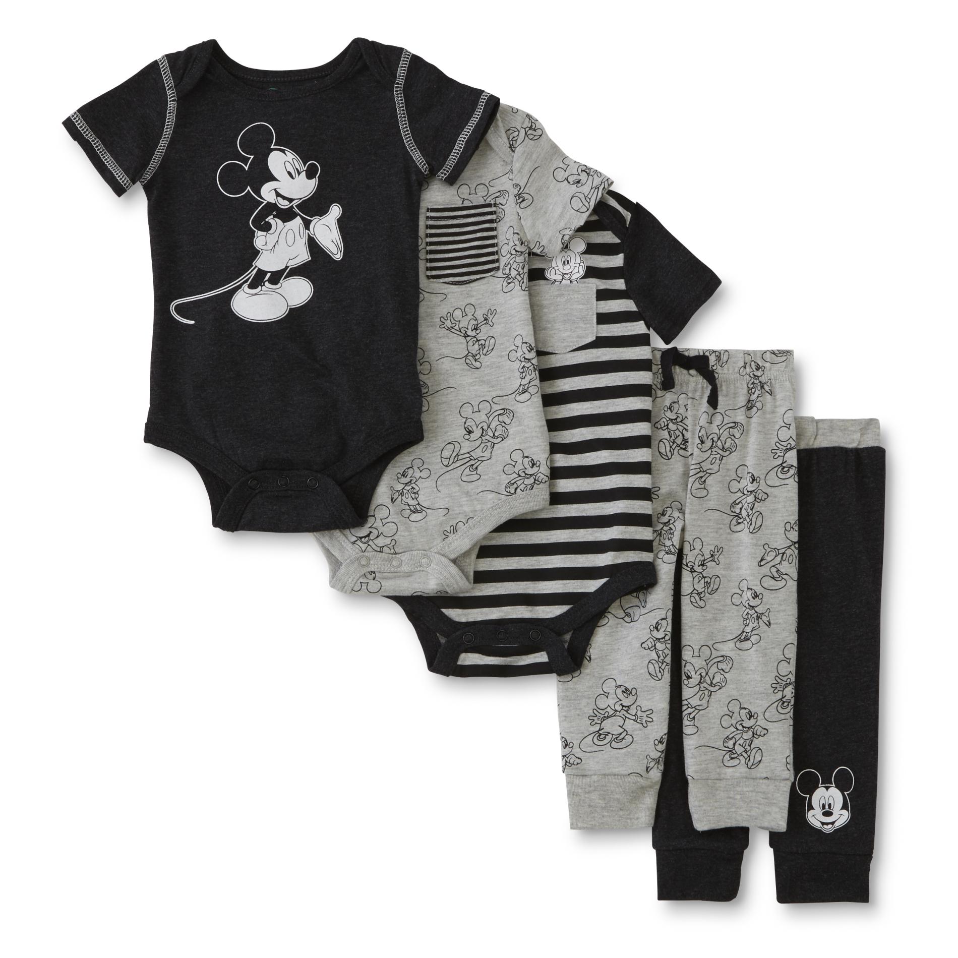 Disney Mickey Mouse Infant Boys' 3-Pack Bodysuits & 2-Pairs Pants