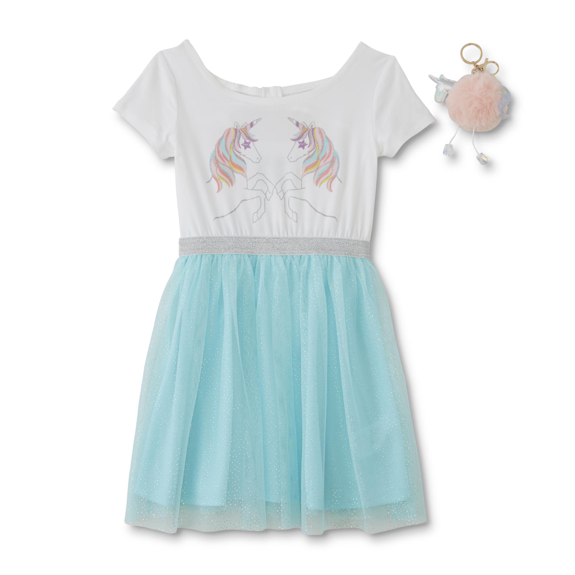 Aero Girls' Tutu Dress & Keychain - Unicorn, Size: 10, White Aero Girls' Tutu Dress & Keychain - Unicorn, Size: 10, White