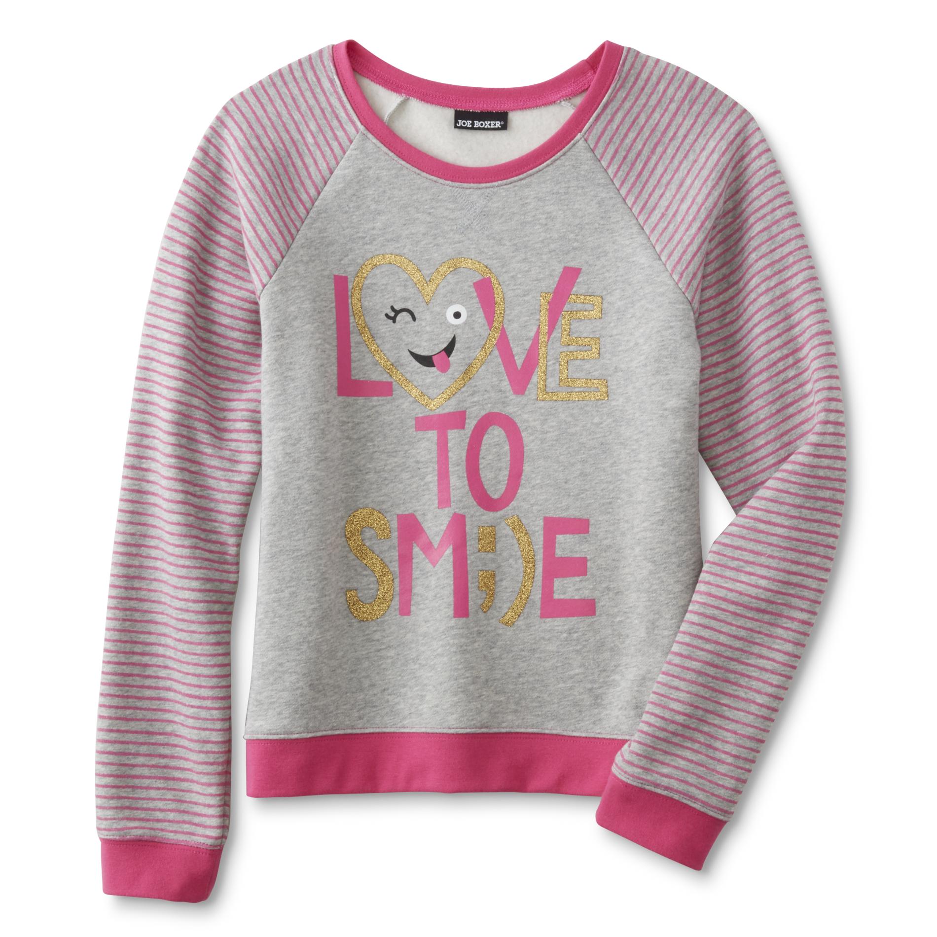 Joe Boxer Girl's Embellished Raglan Sweatshirt - Love to Smile