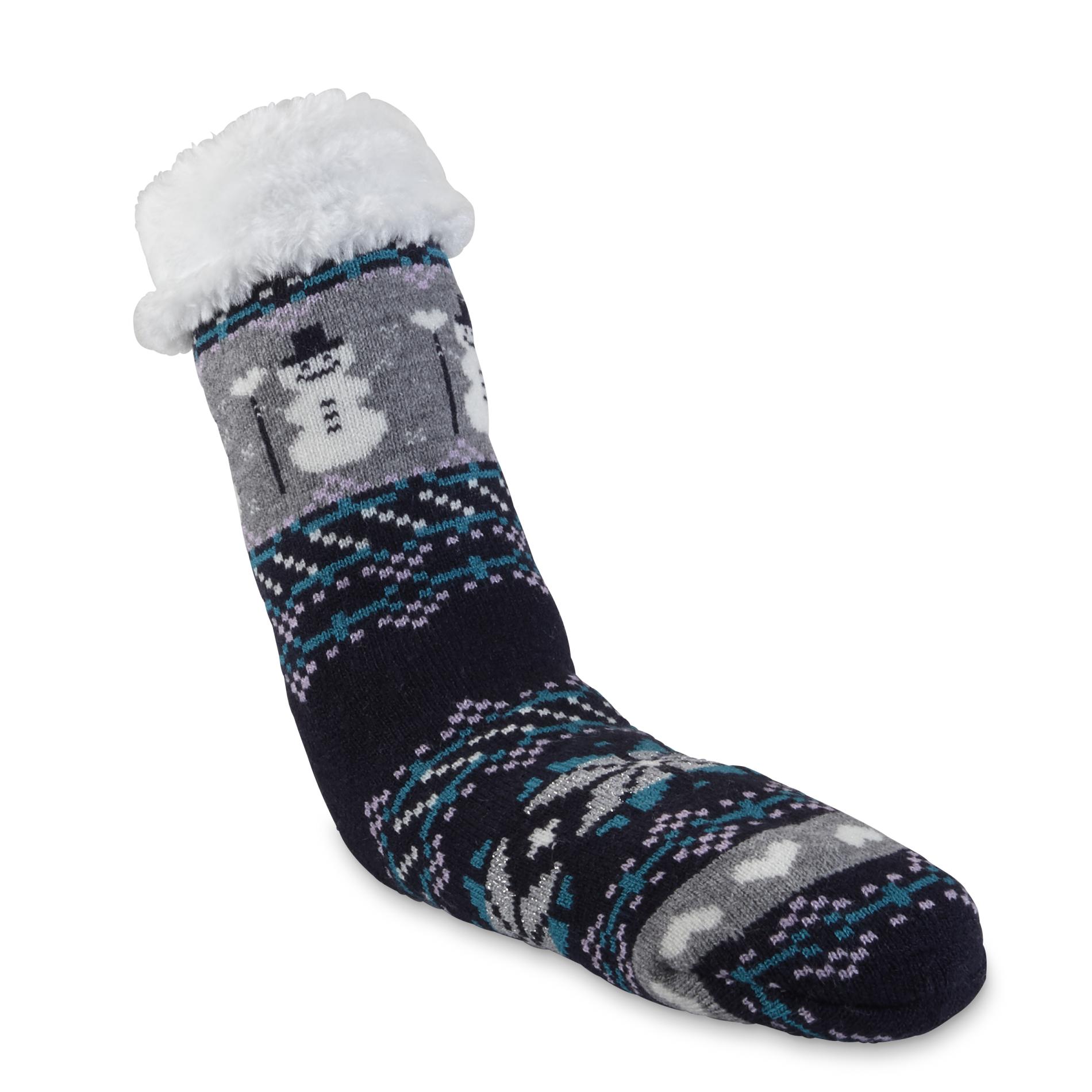 Joe Boxer Women's Mid-Calf Slipper Socks - Fair Isle Snowmen