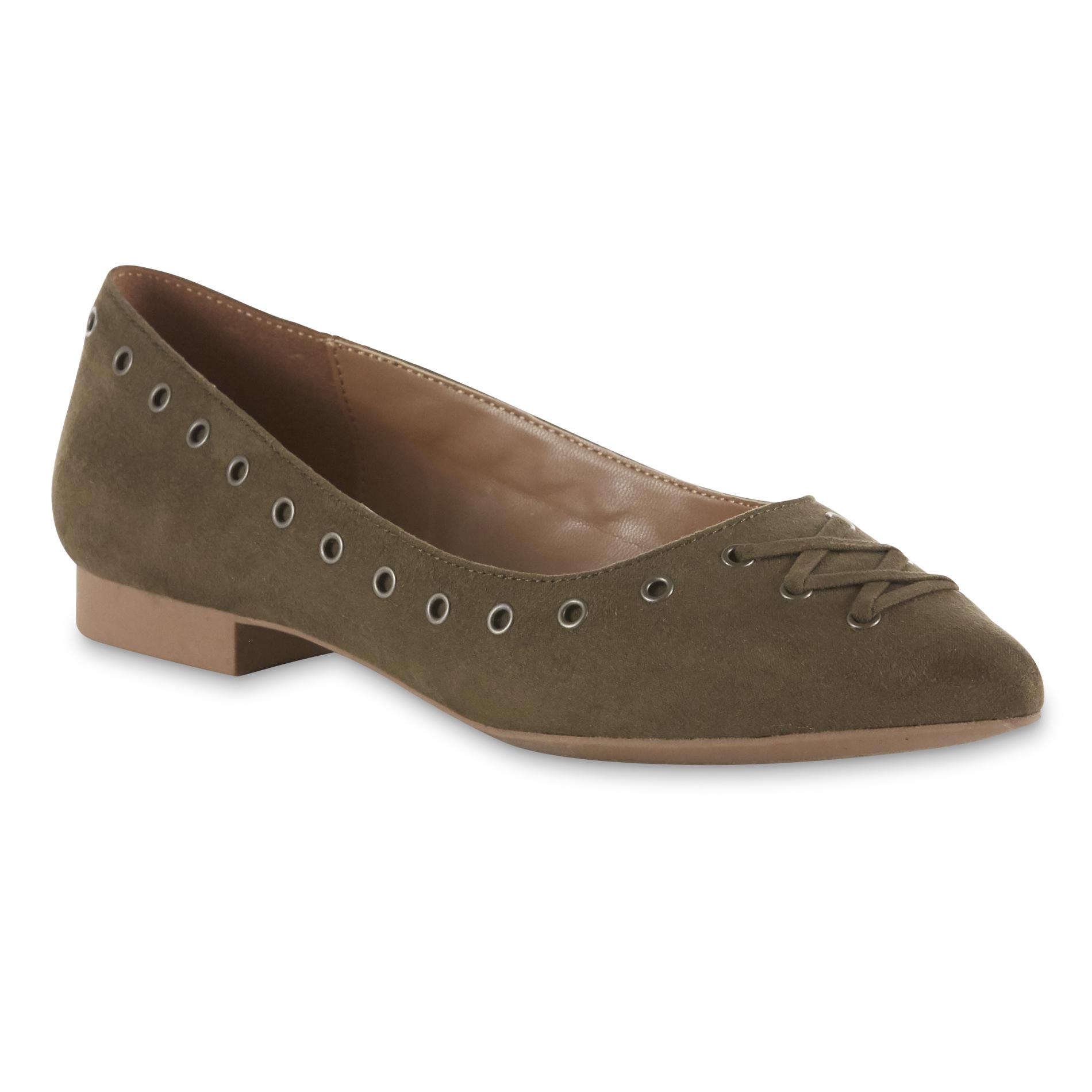 olive green womens flat shoes