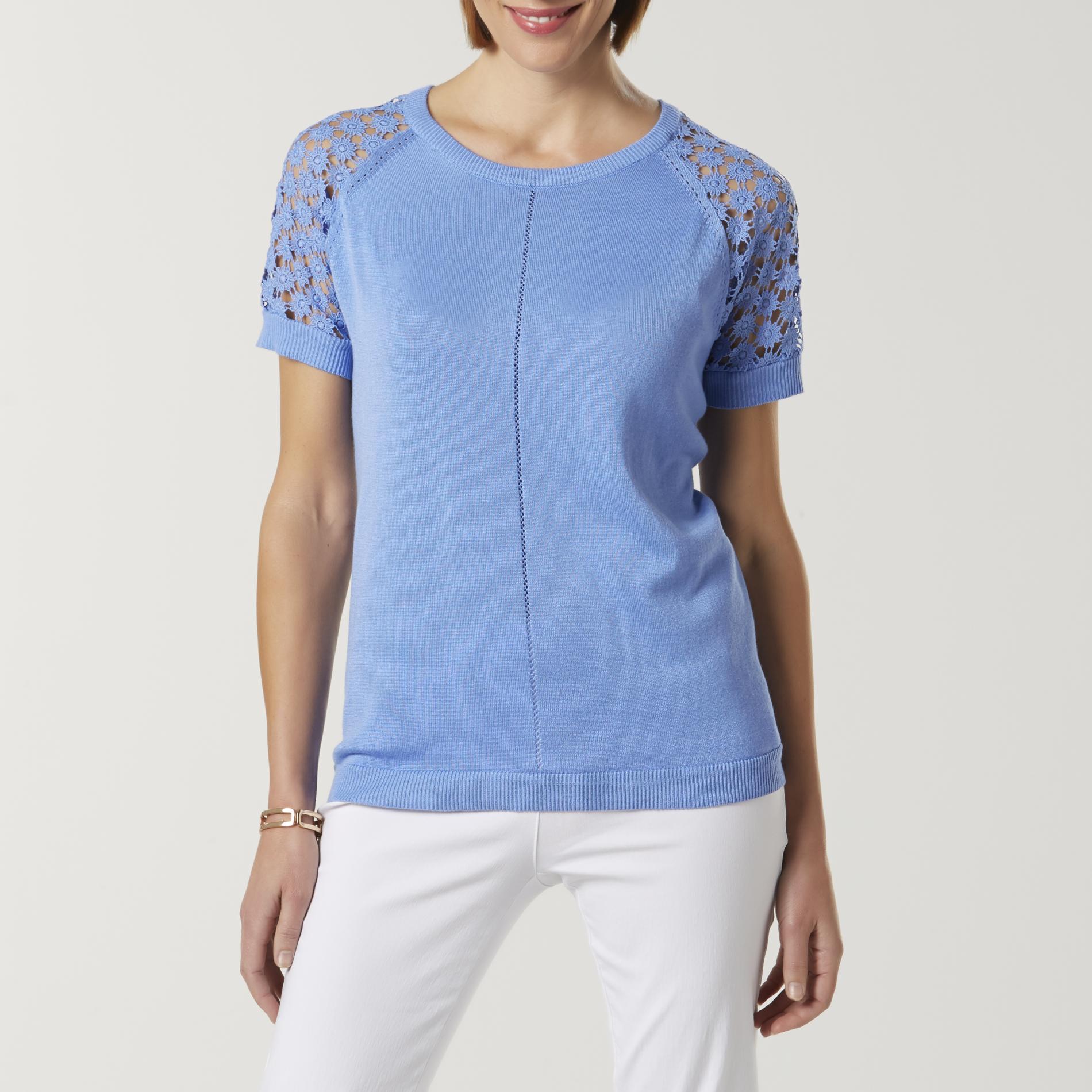 Basic Editions Women's Lace Shoulder Sweater