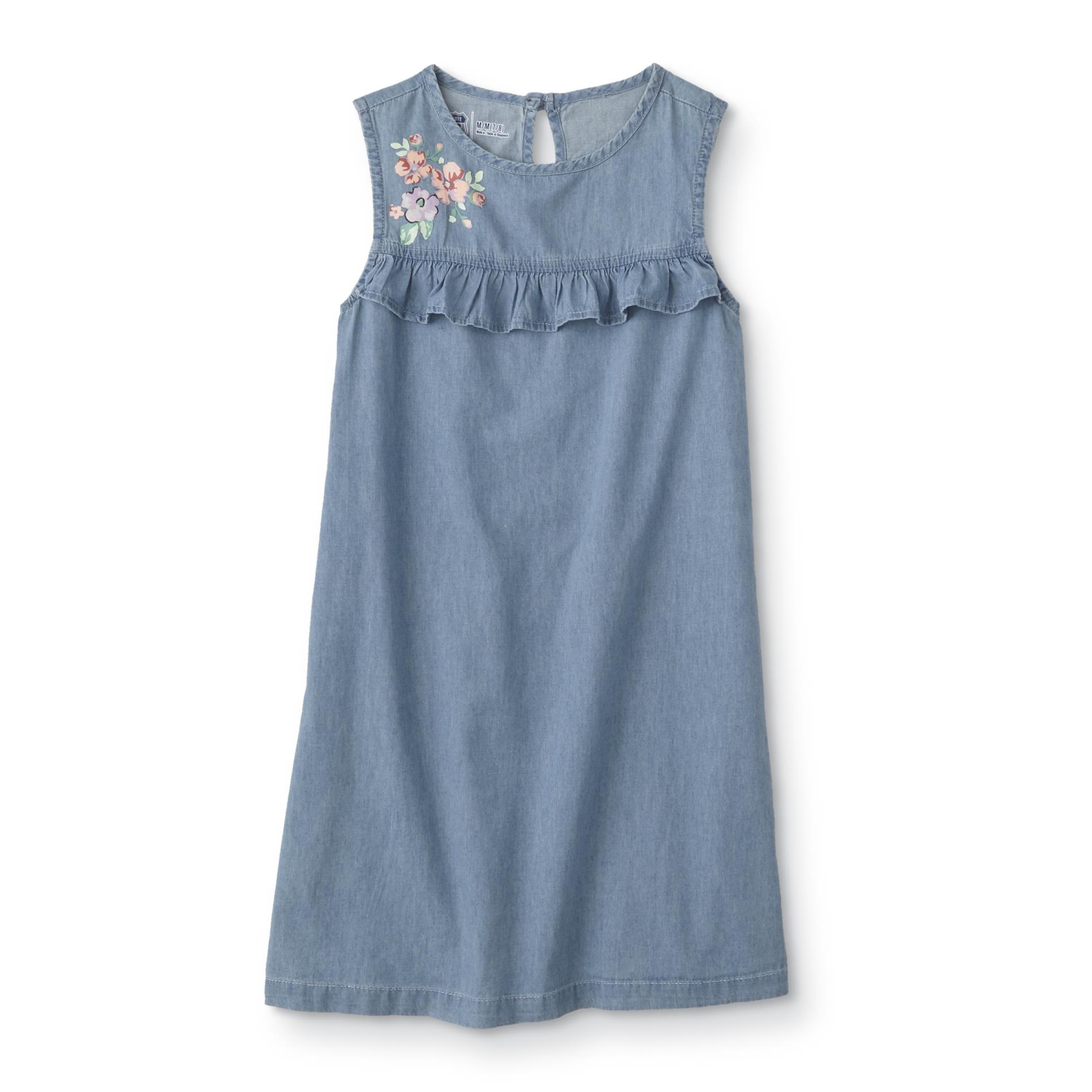 Route 66 Girls' Chambray Dress - Floral, Size: Medium, Light Blue Route 66 Girls' Chambray Dress - Floral, Size: Medium, Light Blue