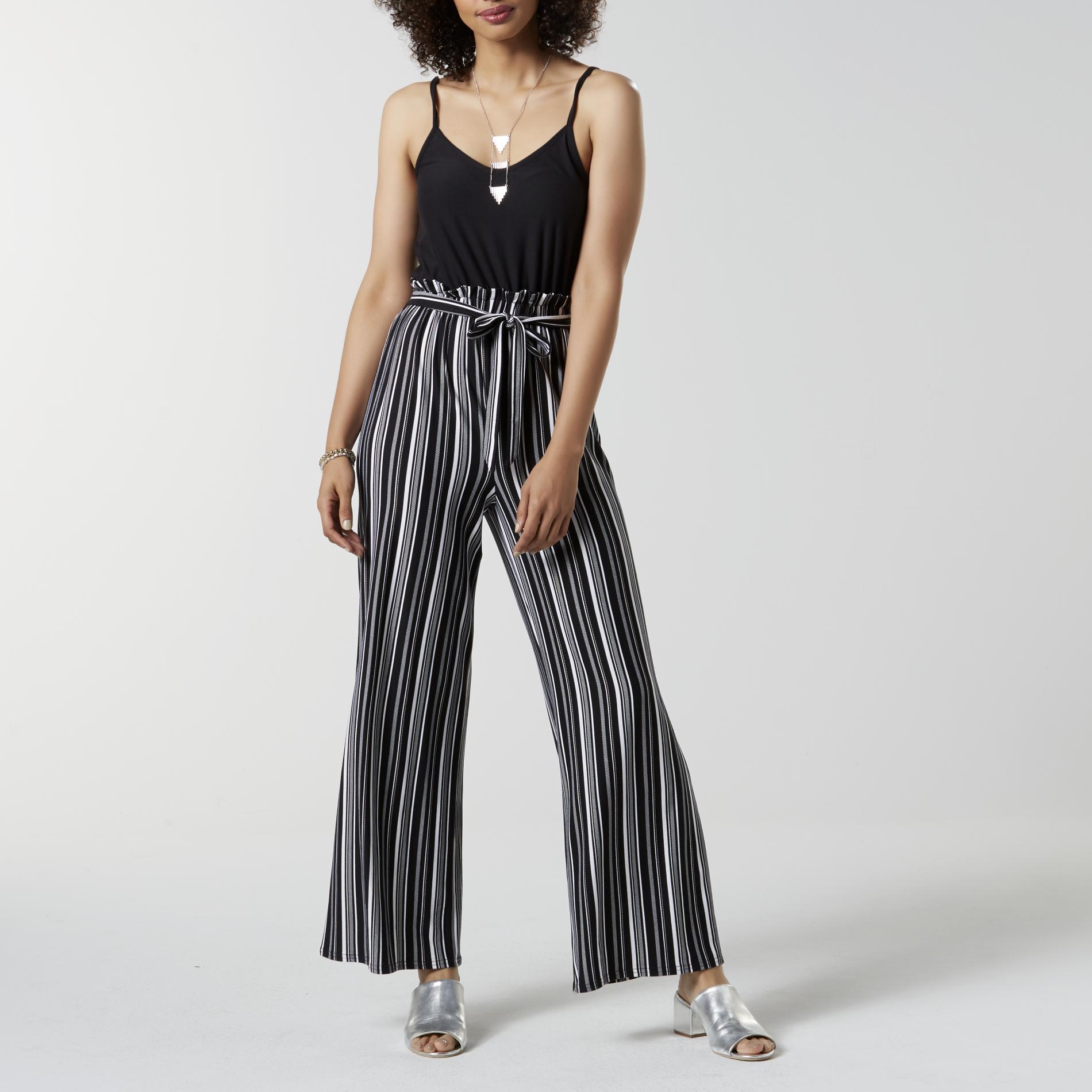 Juniors' Jumpsuit - Striped, Size: Small, Black/White Juniors' Jumpsuit - Striped, Size: Small, Black/White