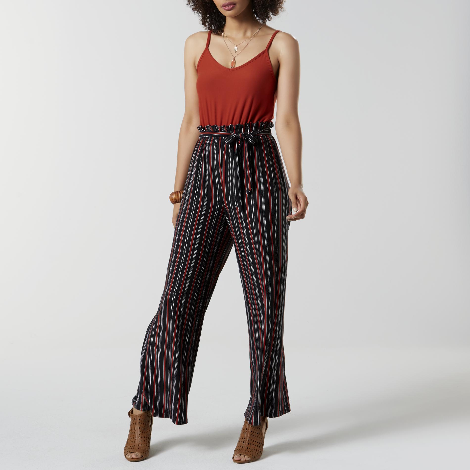 Juniors' Jumpsuit - Striped, Size: Small, Black/Red Juniors' Jumpsuit - Striped, Size: Small, Black/Red