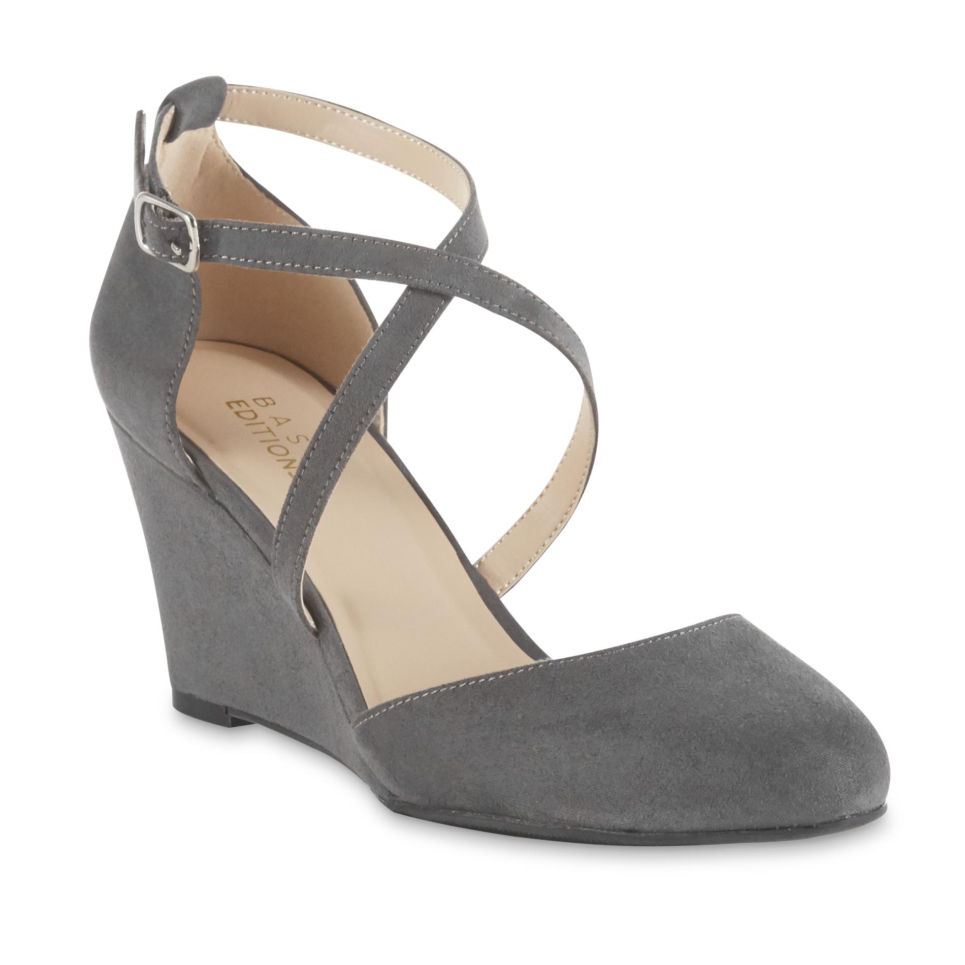 Basic Editions Women's Blanca Wedge Pump - Gray, 6, Grey Basic Editions Women's Blanca Wedge Pump - Gray, 6, Grey