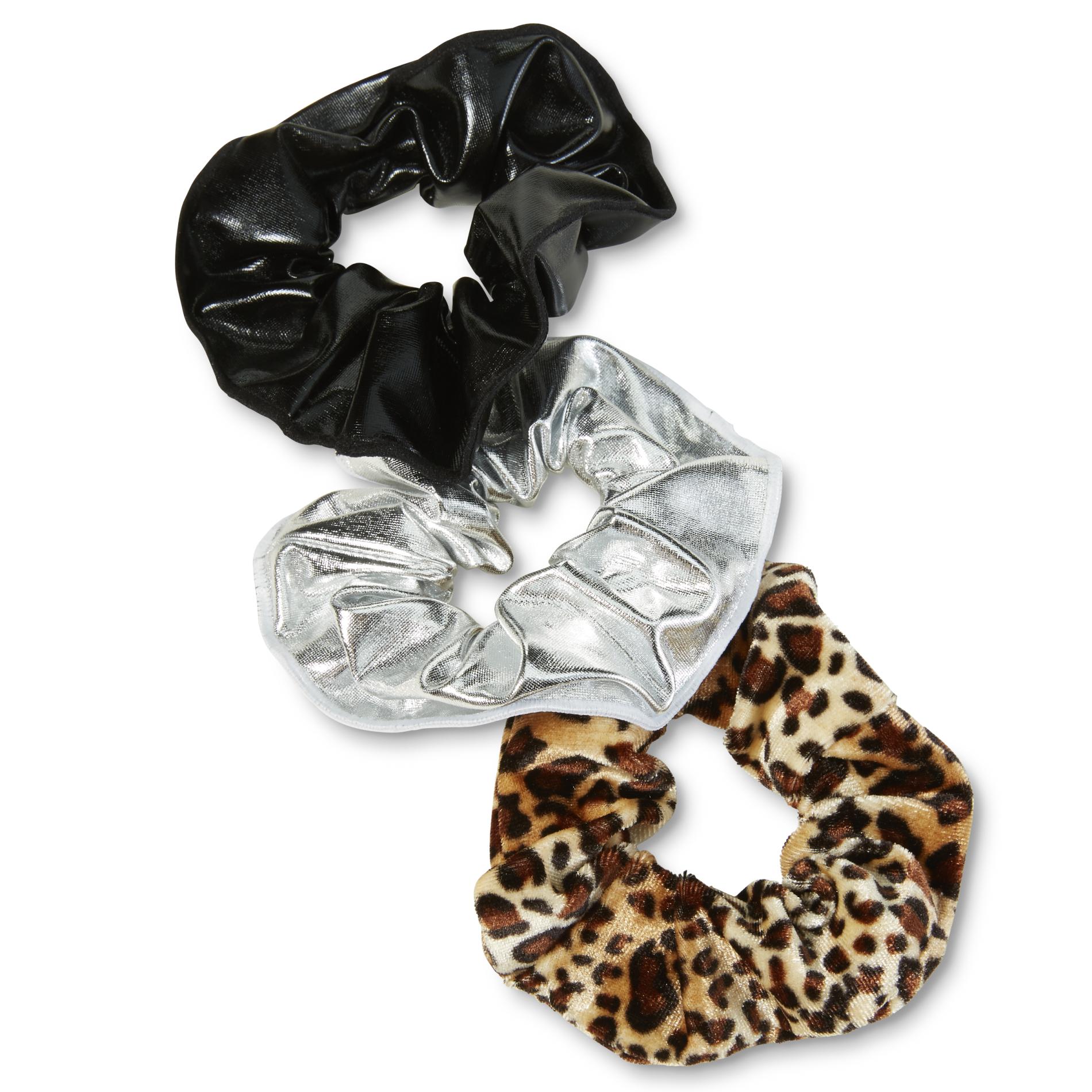 Attention Women's 3-Pack Hair Scrunchies - Leopard/Metallic