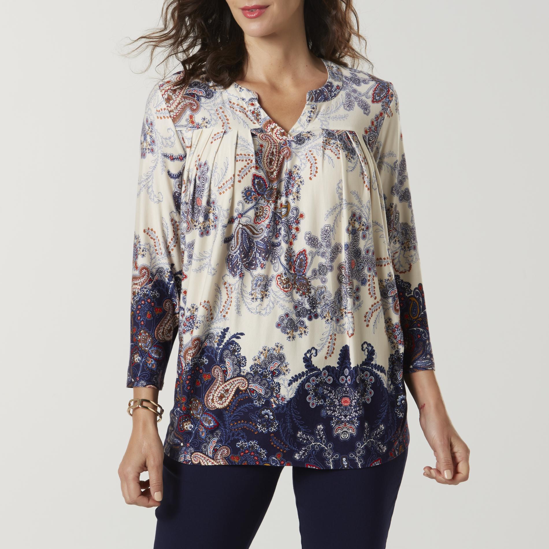 Basic Editions Women's Peasant Top - Paisley