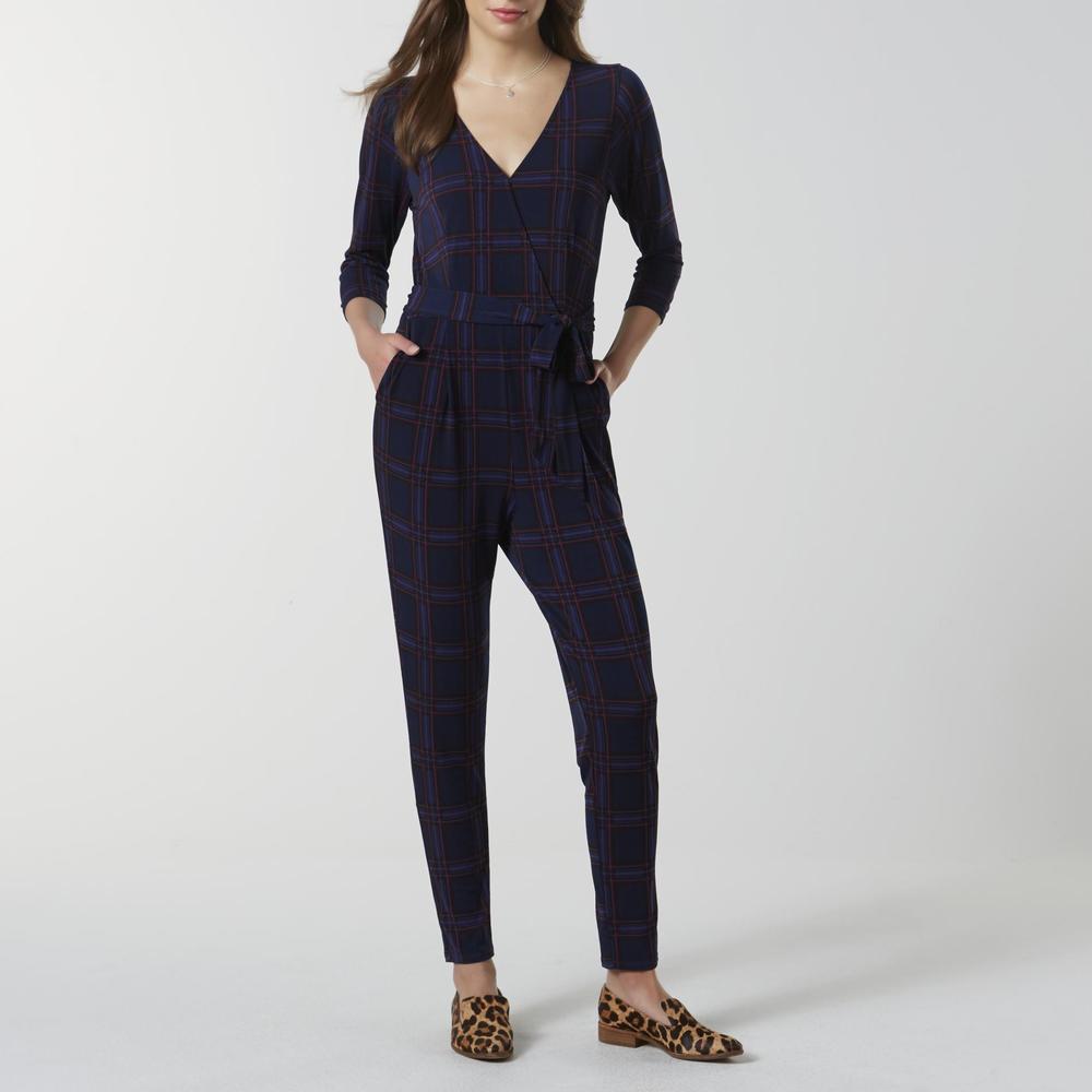 Simply Styled Women's Three-Quarter Sleeve Jumpsuit - Plaid