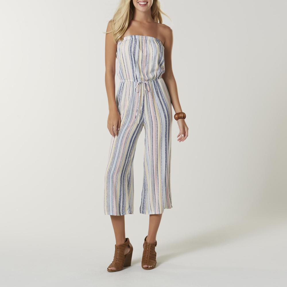 Juniors' Strapless Cropped Jumpsuit - Striped